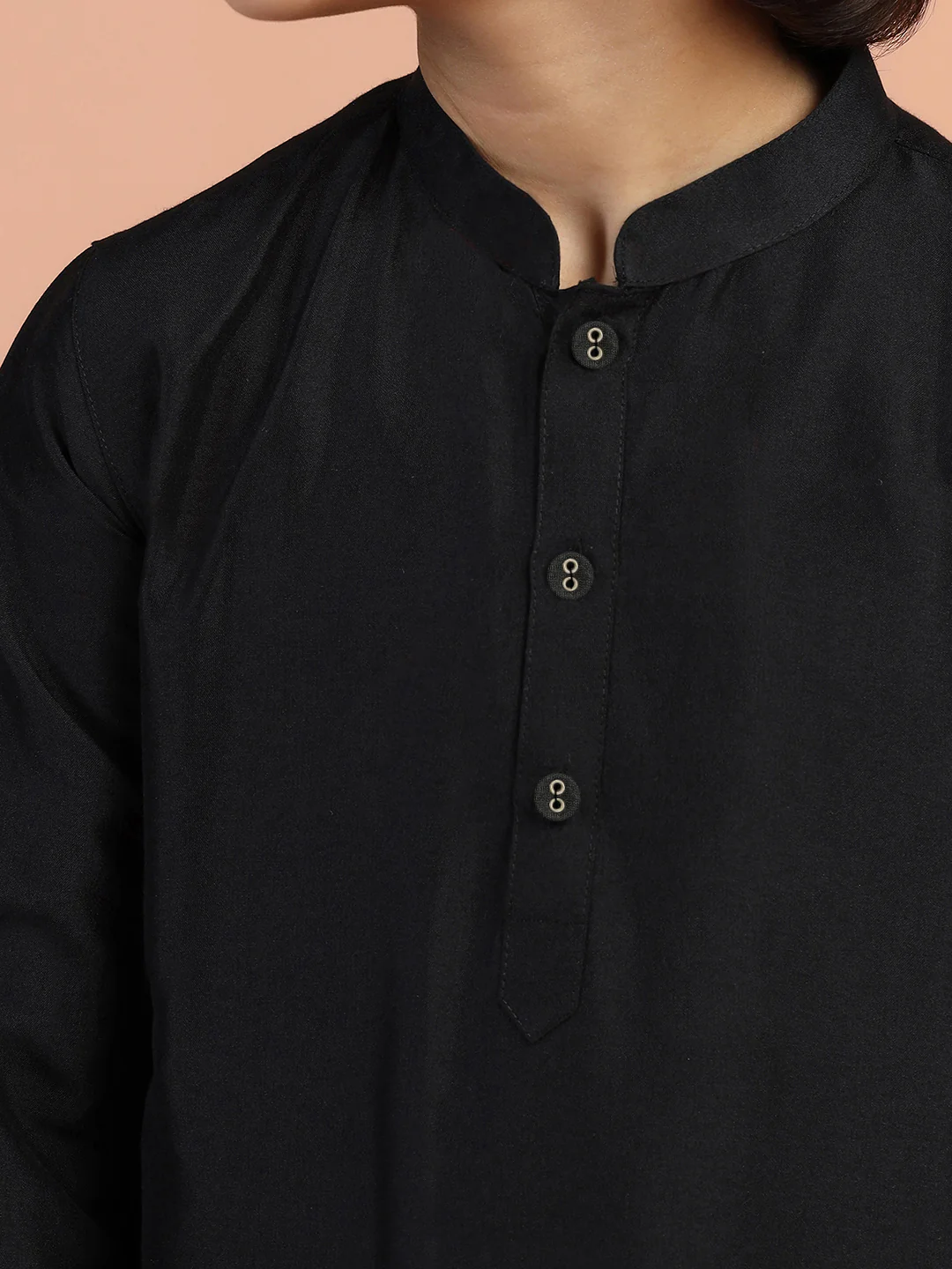 Solid Black Kurta for Boys - Image 5