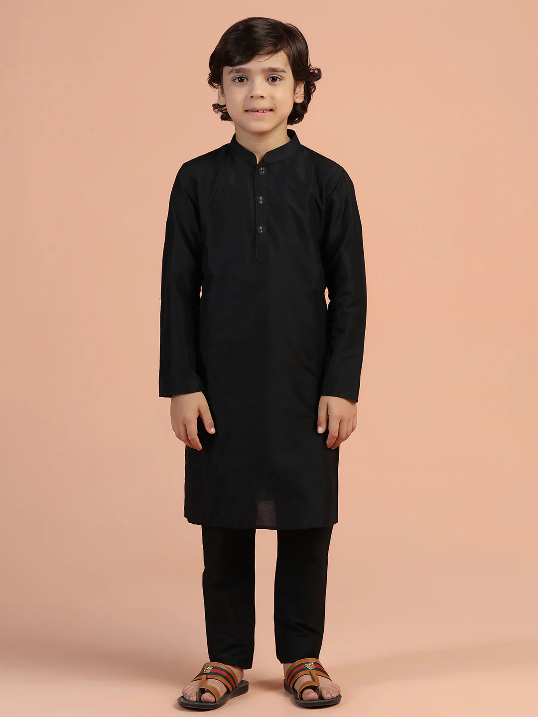 Solid Black Kurta for Boys - Image 6
