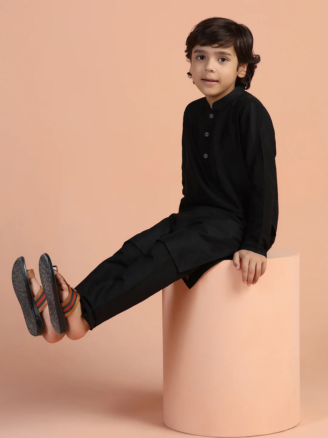 Solid Black Kurta for Boys - Image 7