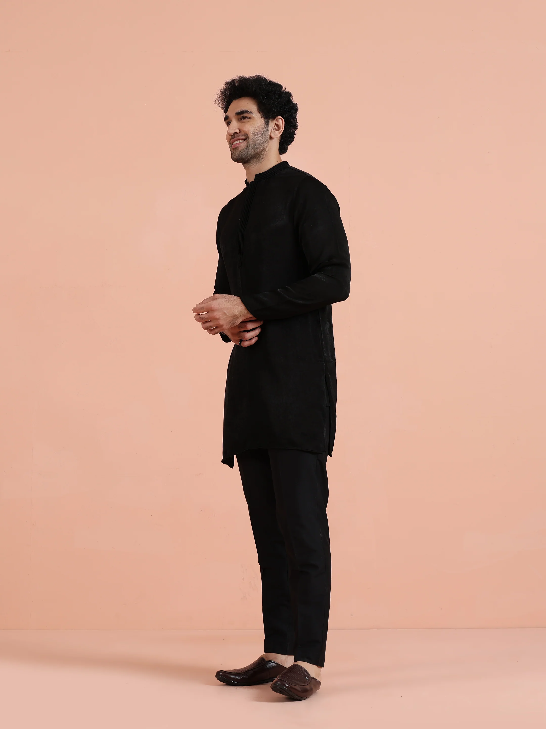 Solid Black Mid Kurta - Image 3