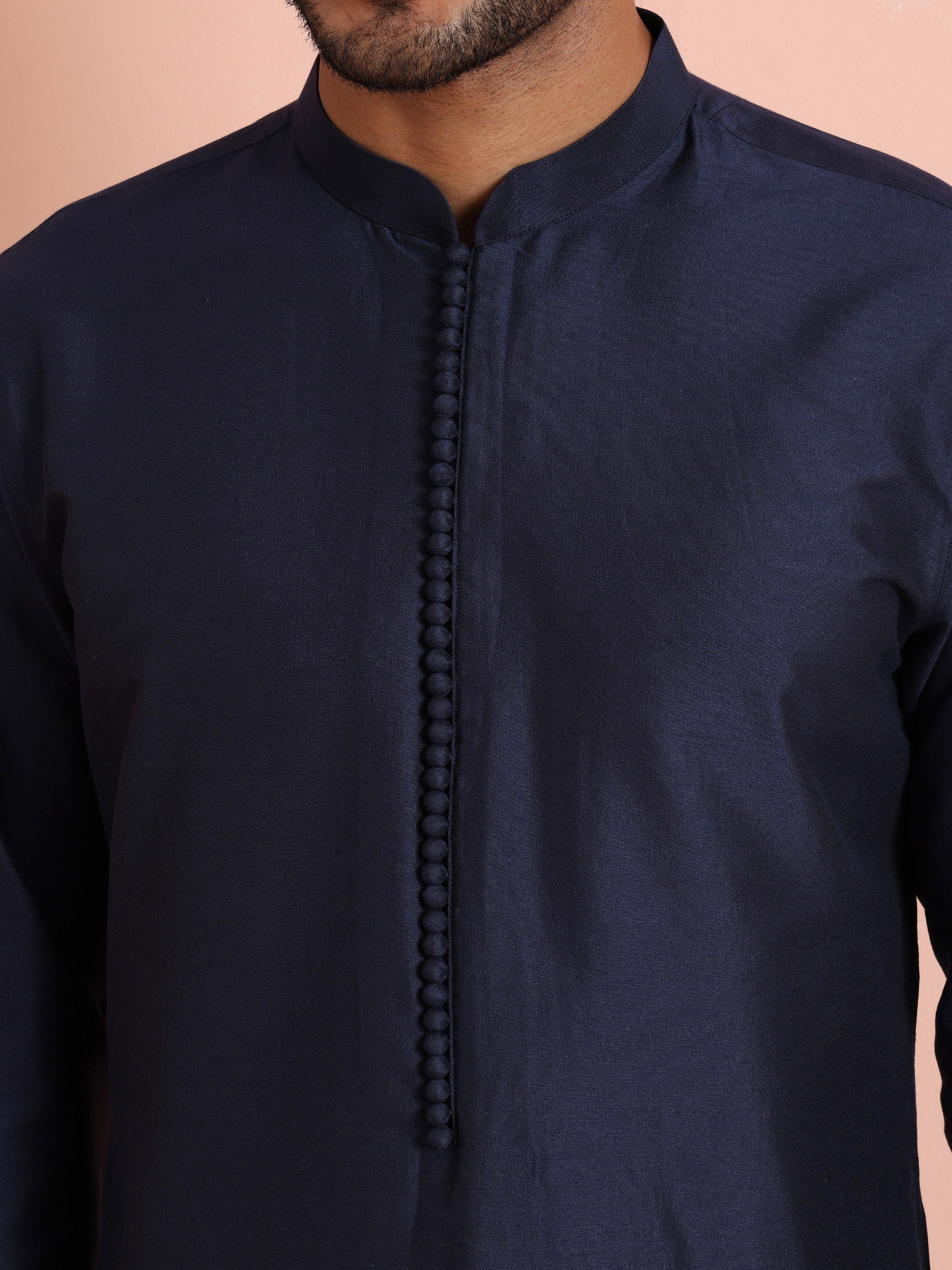 Solid Navy Mid Kurta - Image 5