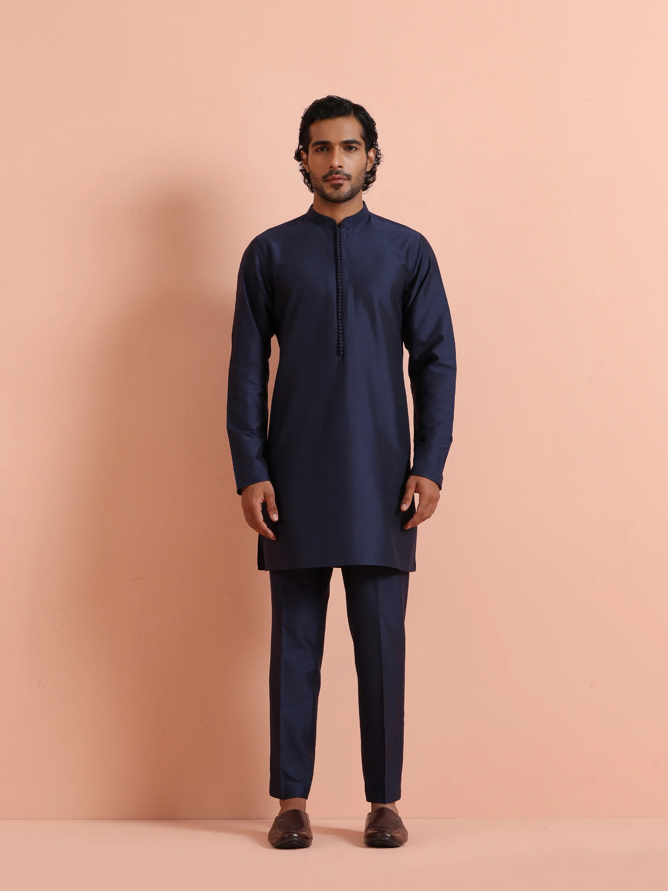 Solid Navy Mid Kurta - Image 7