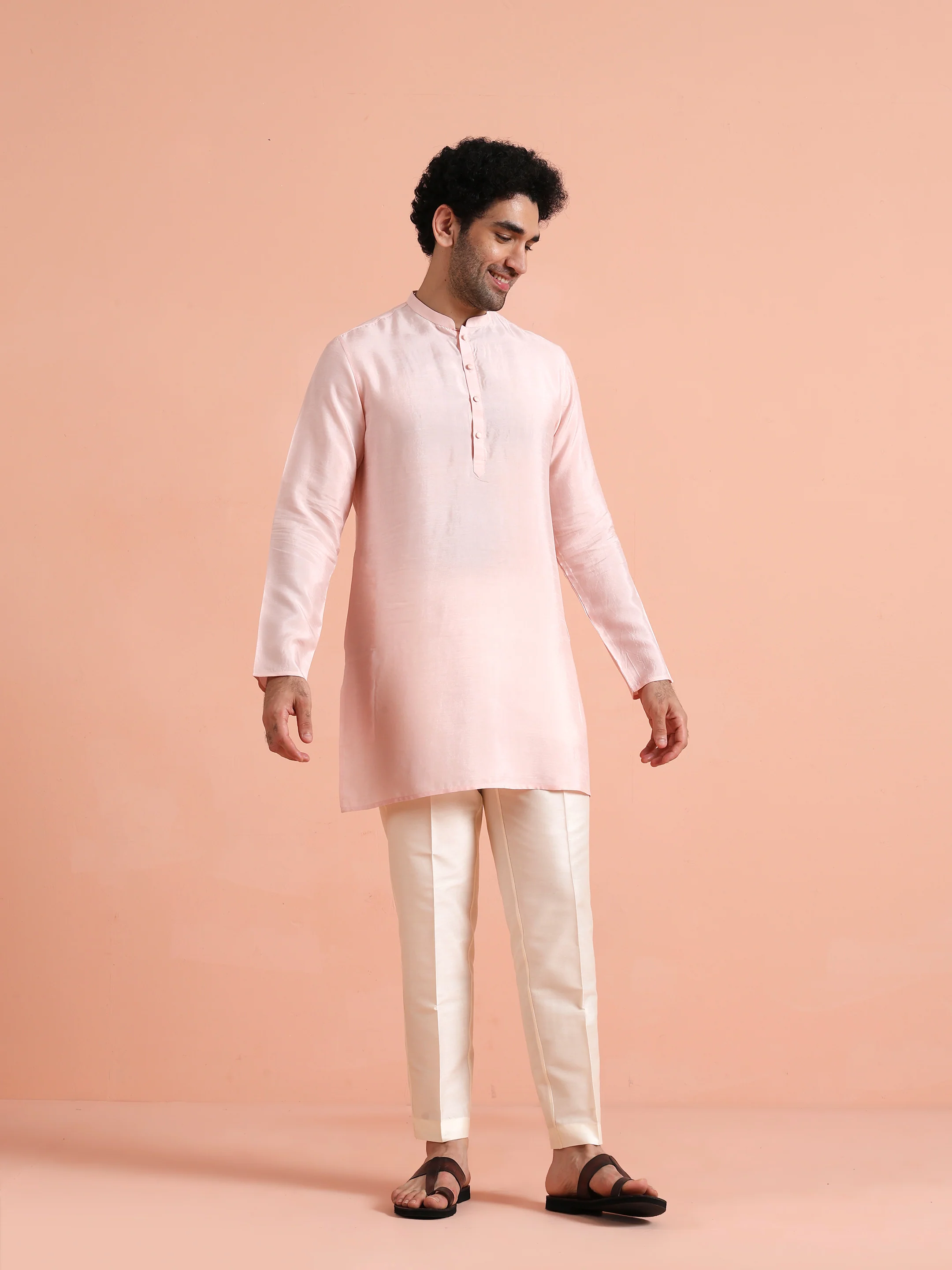 Solid Pink Mid Kurta - Image 2