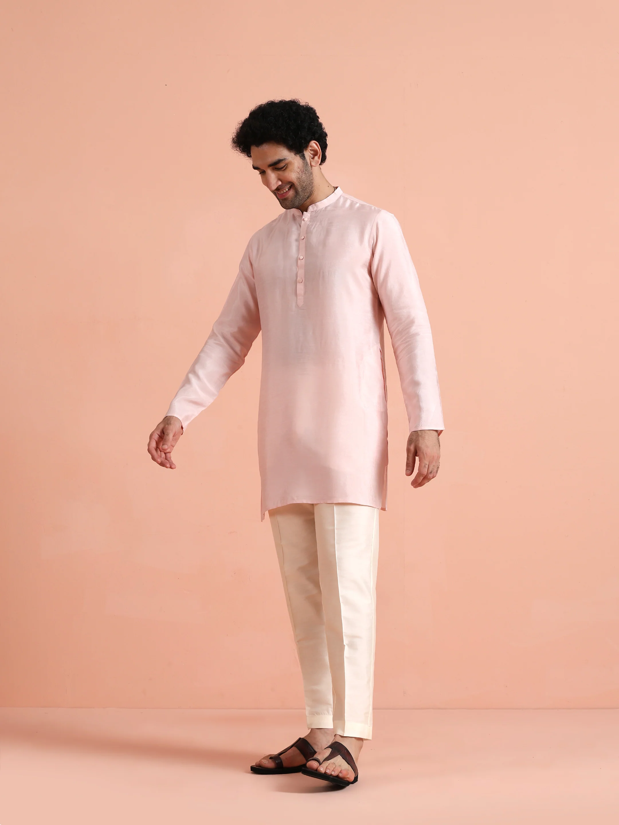 Solid Pink Mid Kurta - Image 3