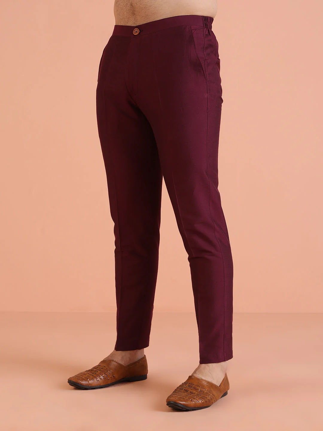 Maroon Cotton Blend Solid Slim Fit Trouser - Image 14