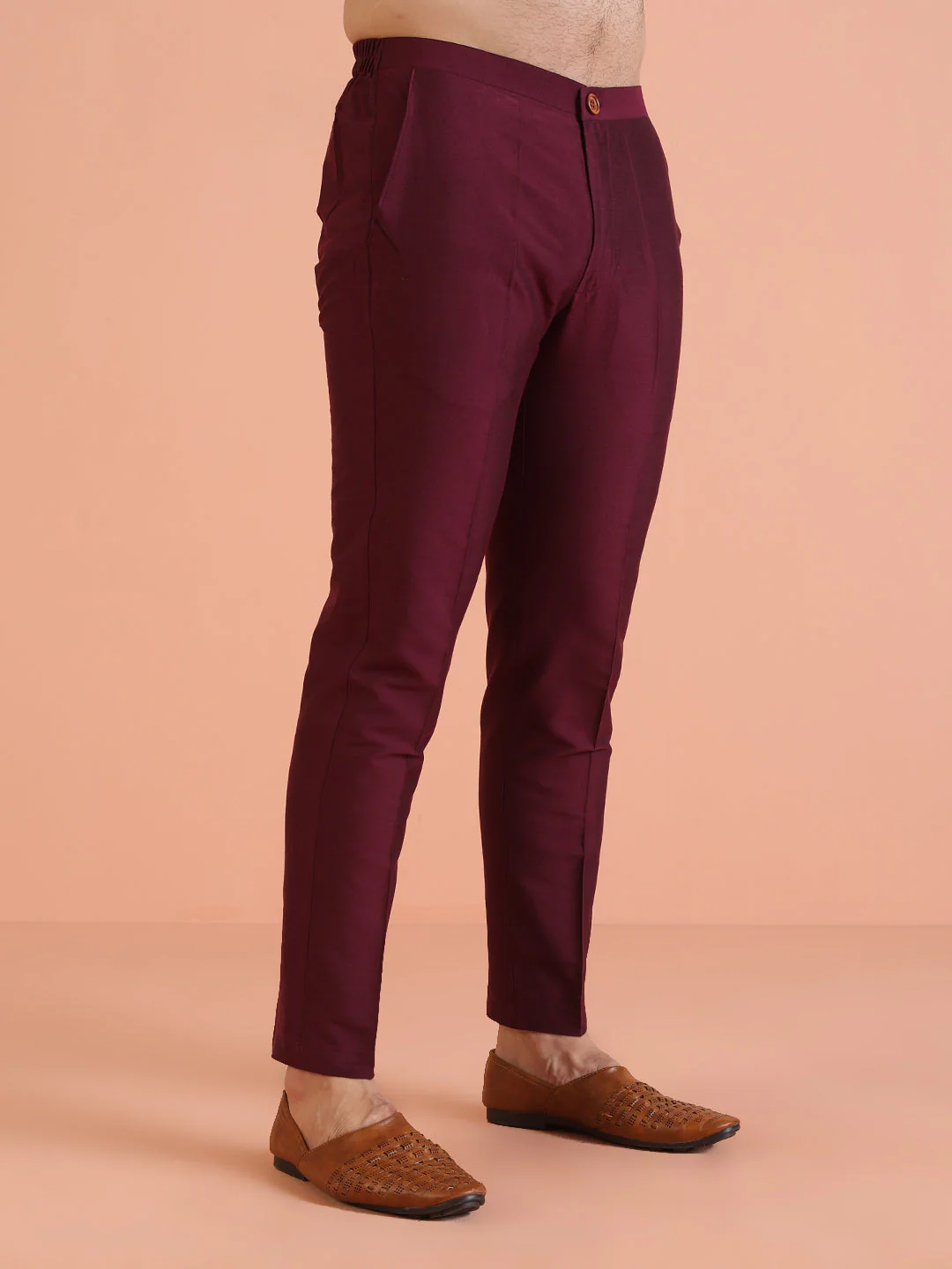 Maroon Cotton Blend Solid Slim Fit Trouser - Image 15