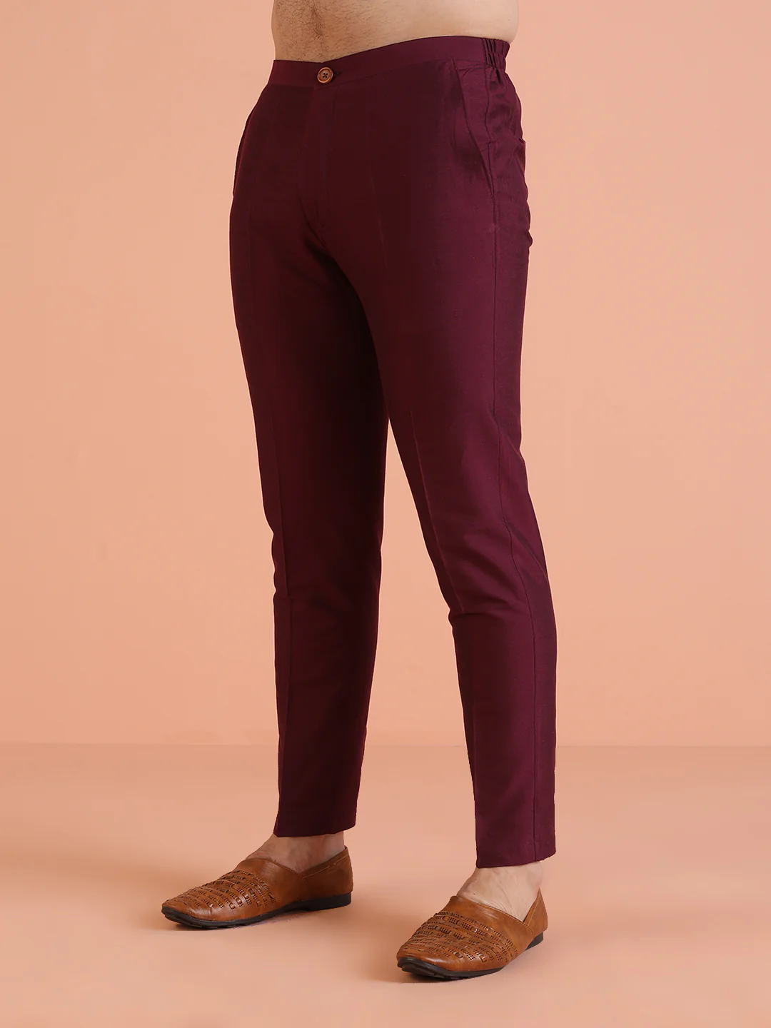 Maroon Cotton Blend Solid Slim Fit Trouser - Image 2