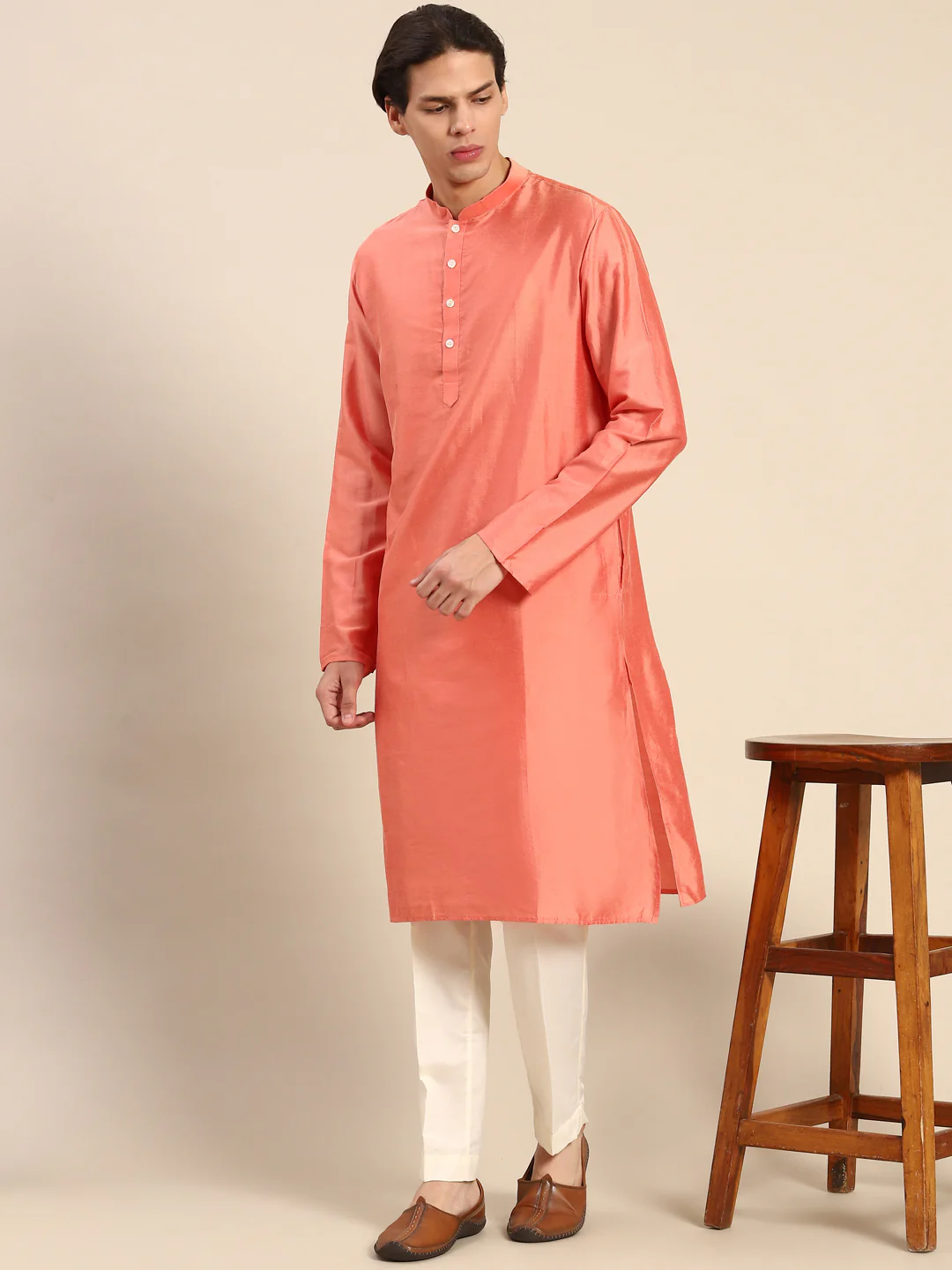 Cream Solid Cotton Blend Trouser - Image 4
