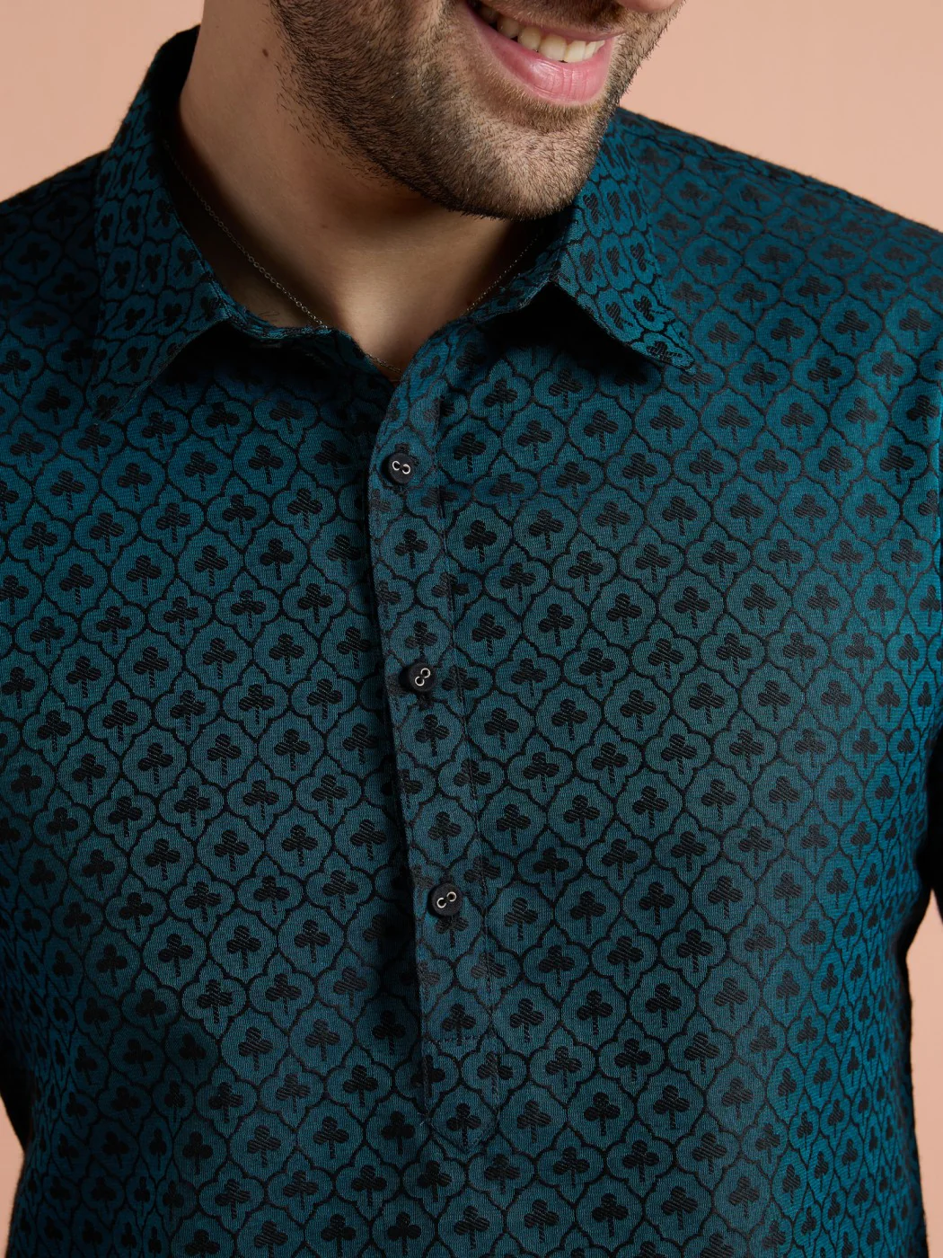Teal Cotton Jacquard Pathani Kurta - Image 7