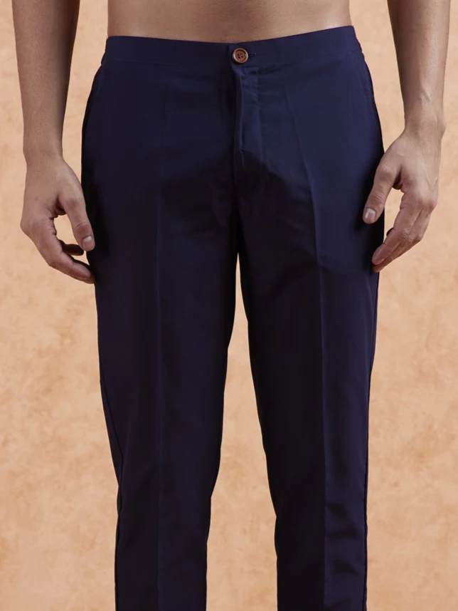 Navy Blue Jacquard Kurta Jacket Set - Image 9