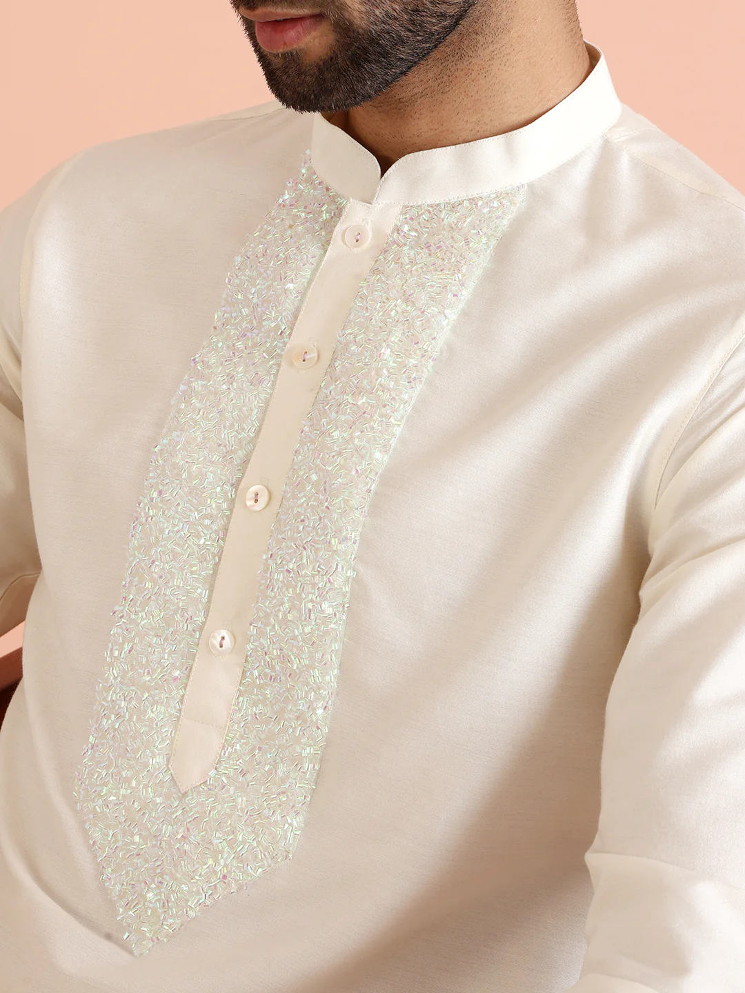 White Cotton Blend Embroidered Kurta Churidar Set - Image 5
