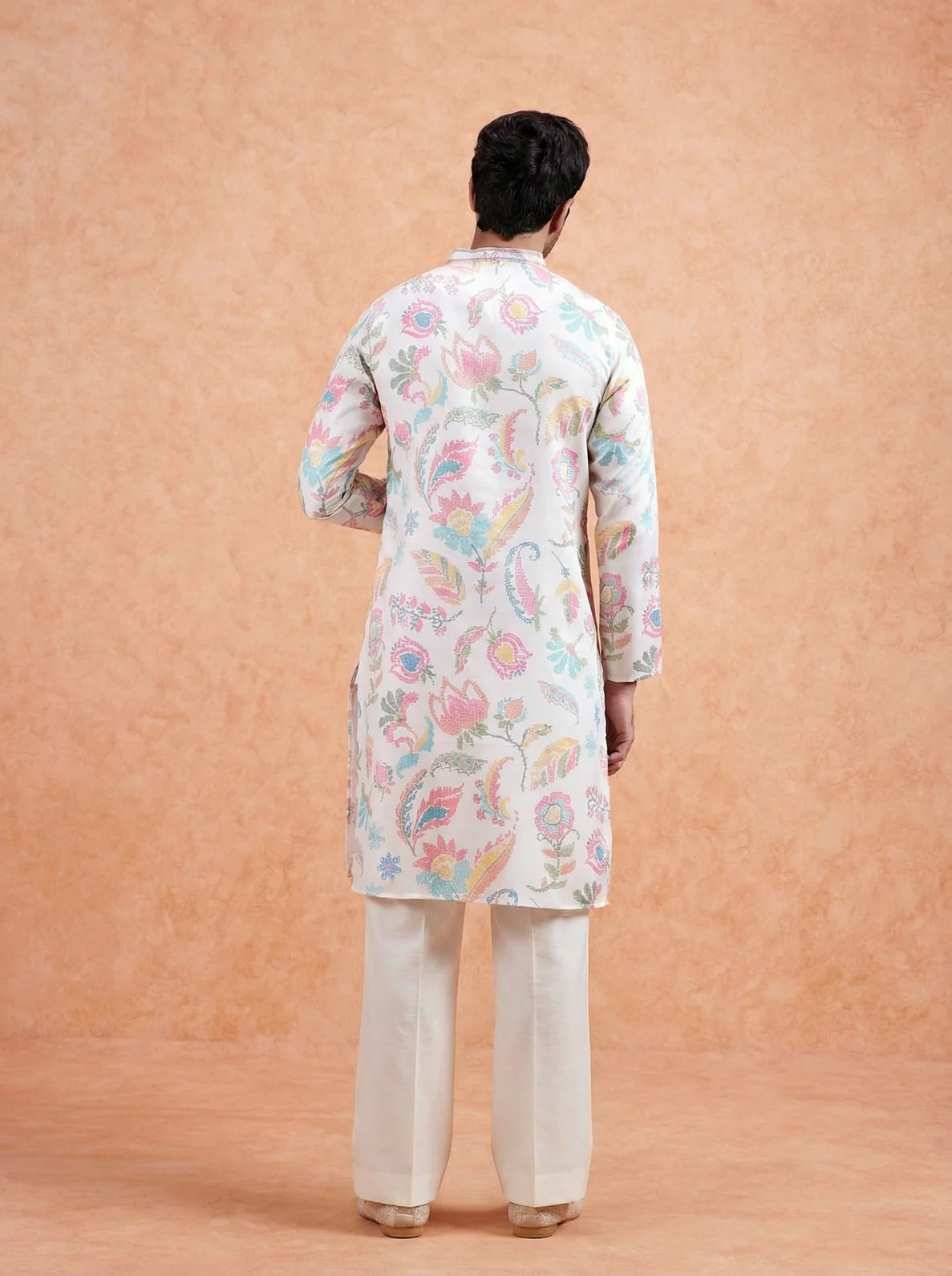 White Cotton Blend Printed Kurta Wide Leg Trouser Set - Image 3
