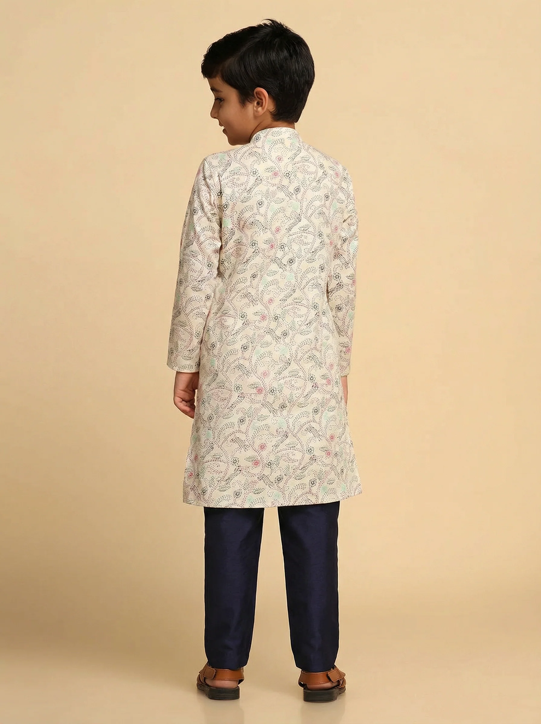 White Multicolor Cotton Blend Printed Kurta Pyjama Set - Image 4