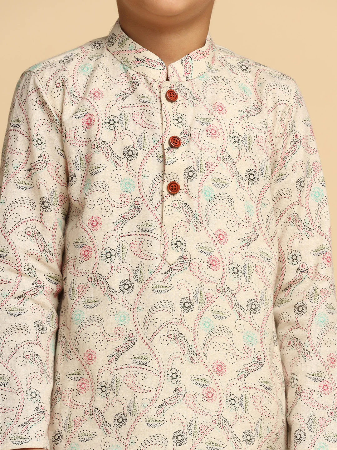White Multicolor Cotton Blend Printed Kurta Pyjama Set - Image 5