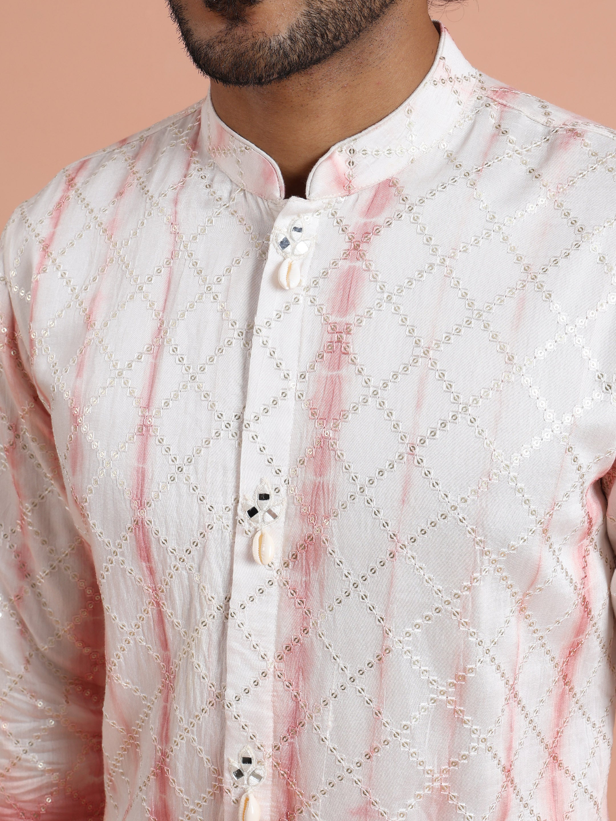 White & Pink Ombre Printed Kurta - Image 5