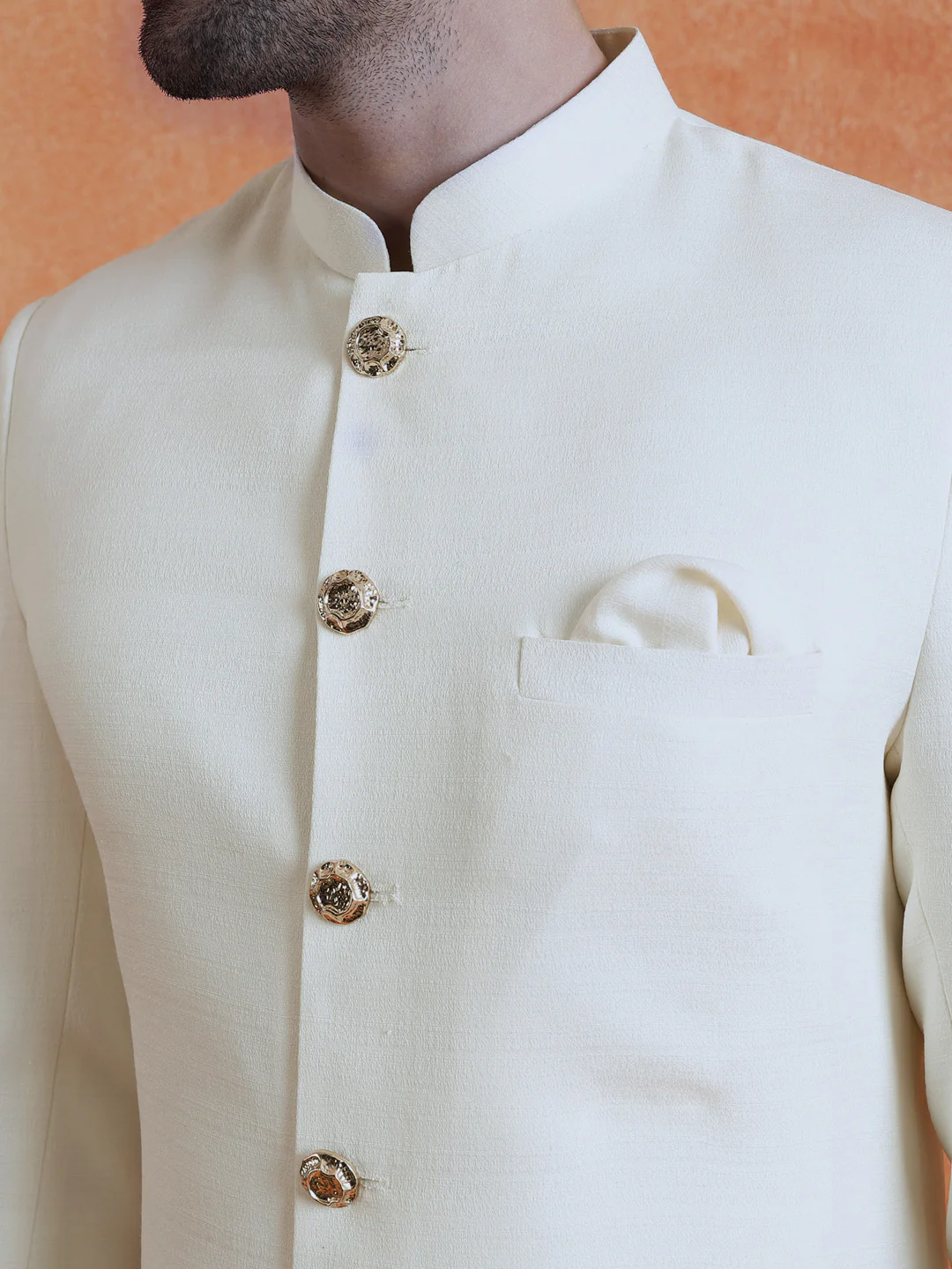 White Polyviscose Solid Sherwani Trouser Set - Image 5