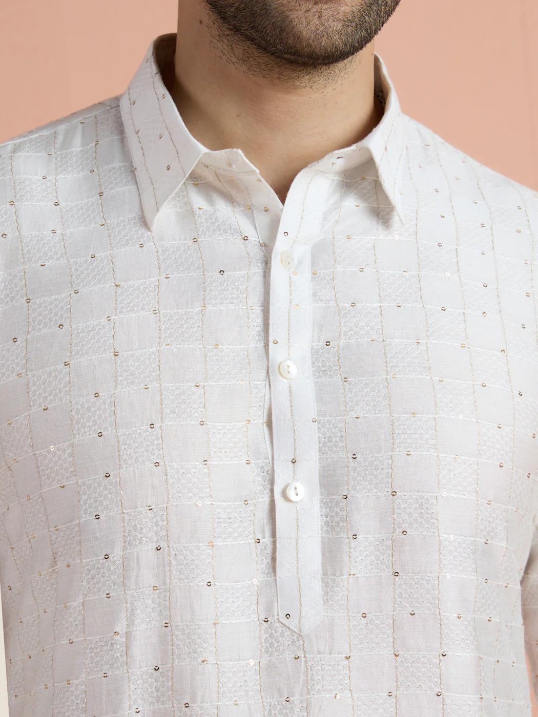 White Viscose Embellished Pathani Kurta - Image 6