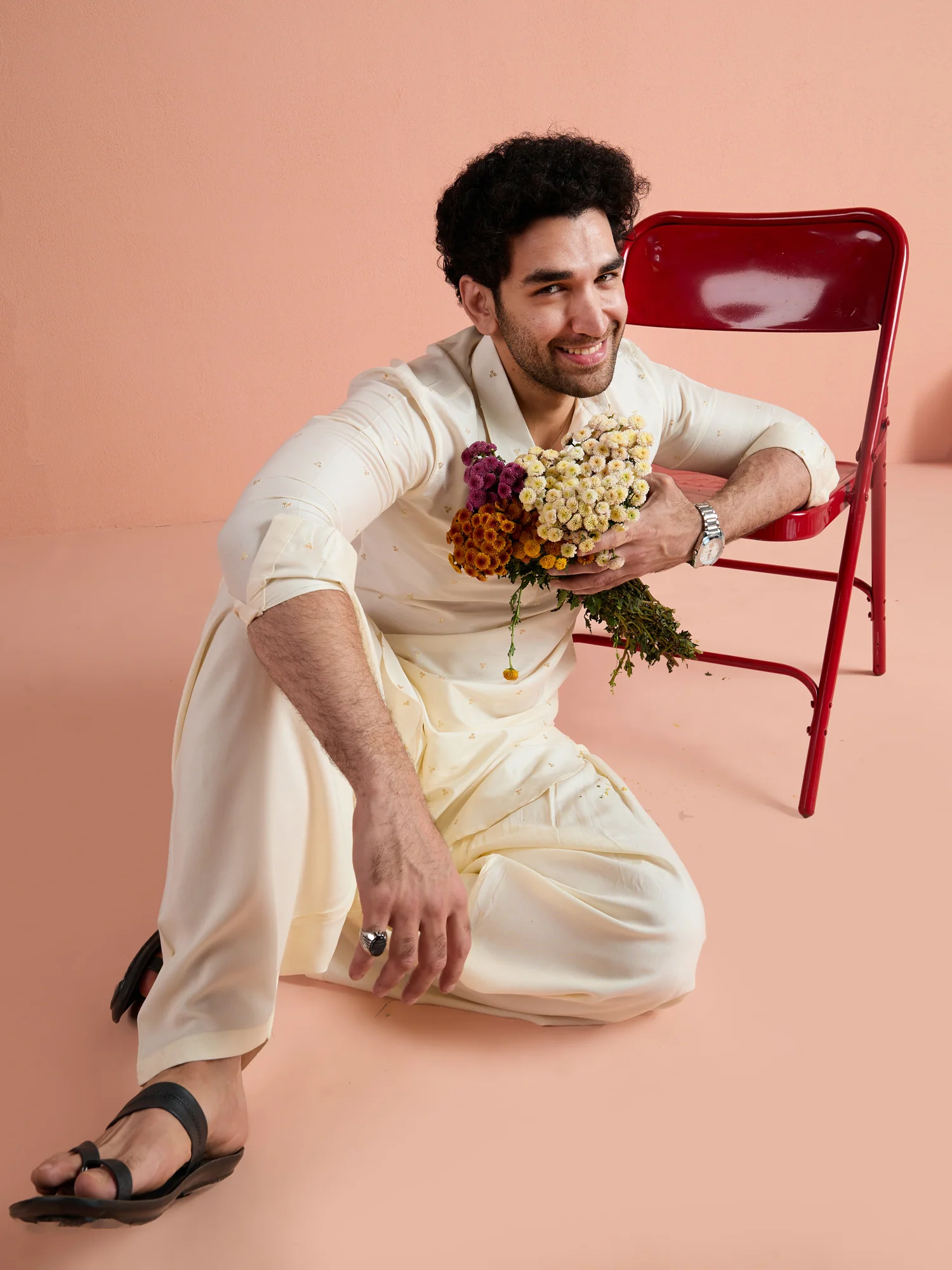 White Viscose Embellished Pathani Kurta Patiyala Set - Image 9