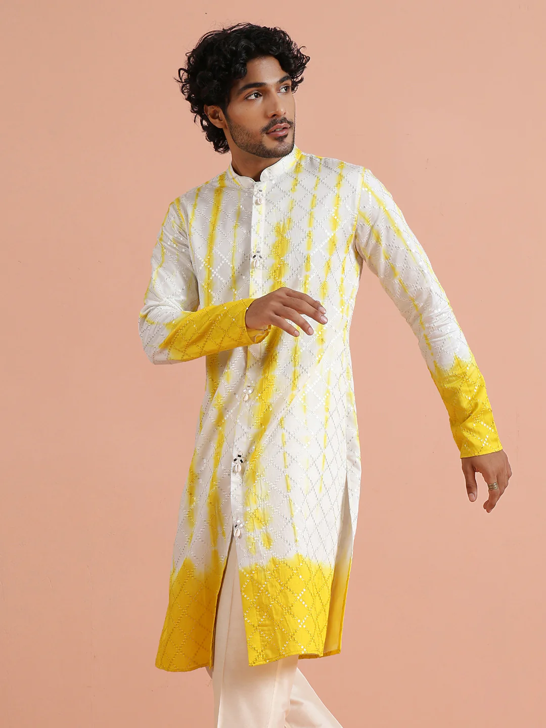 White & Yellow Ombre Printed Kurta