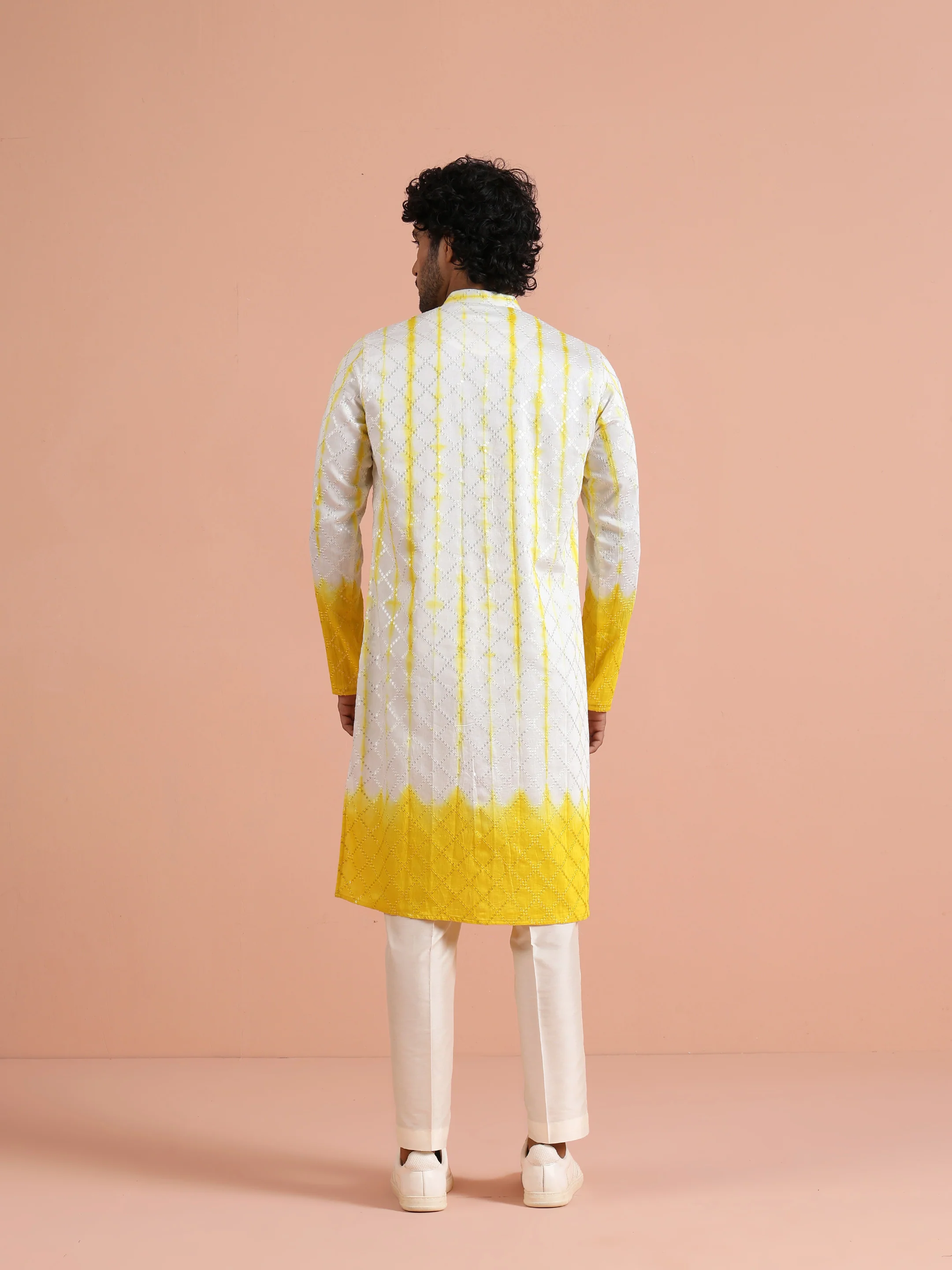 White & Yellow Ombre Printed Kurta - Image 4