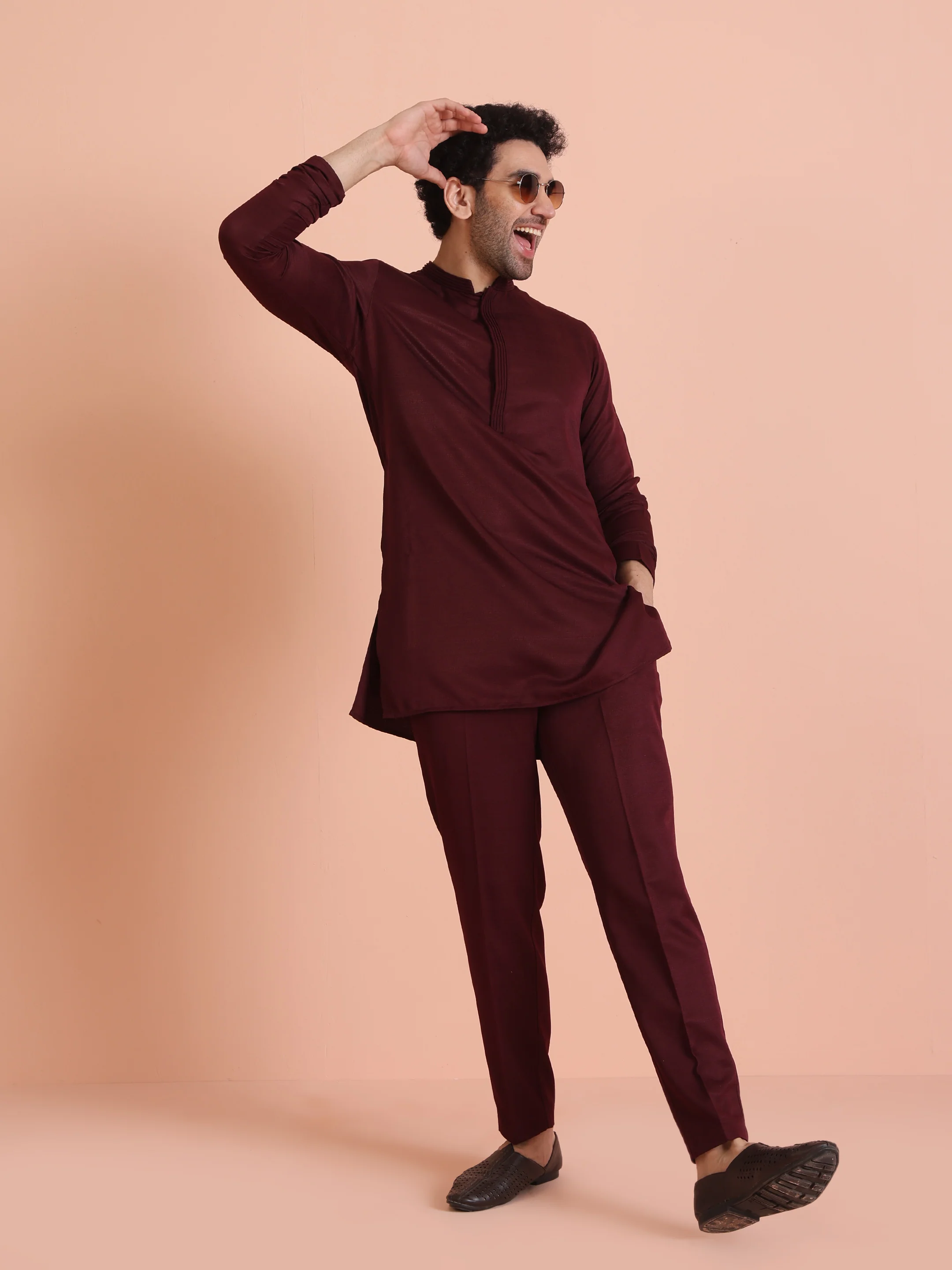 Wine Blended Solid Trouser - Image 6
