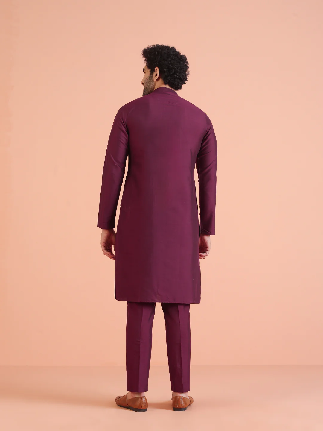 Wine Cotton Blend Pleated Kurta - Image 5