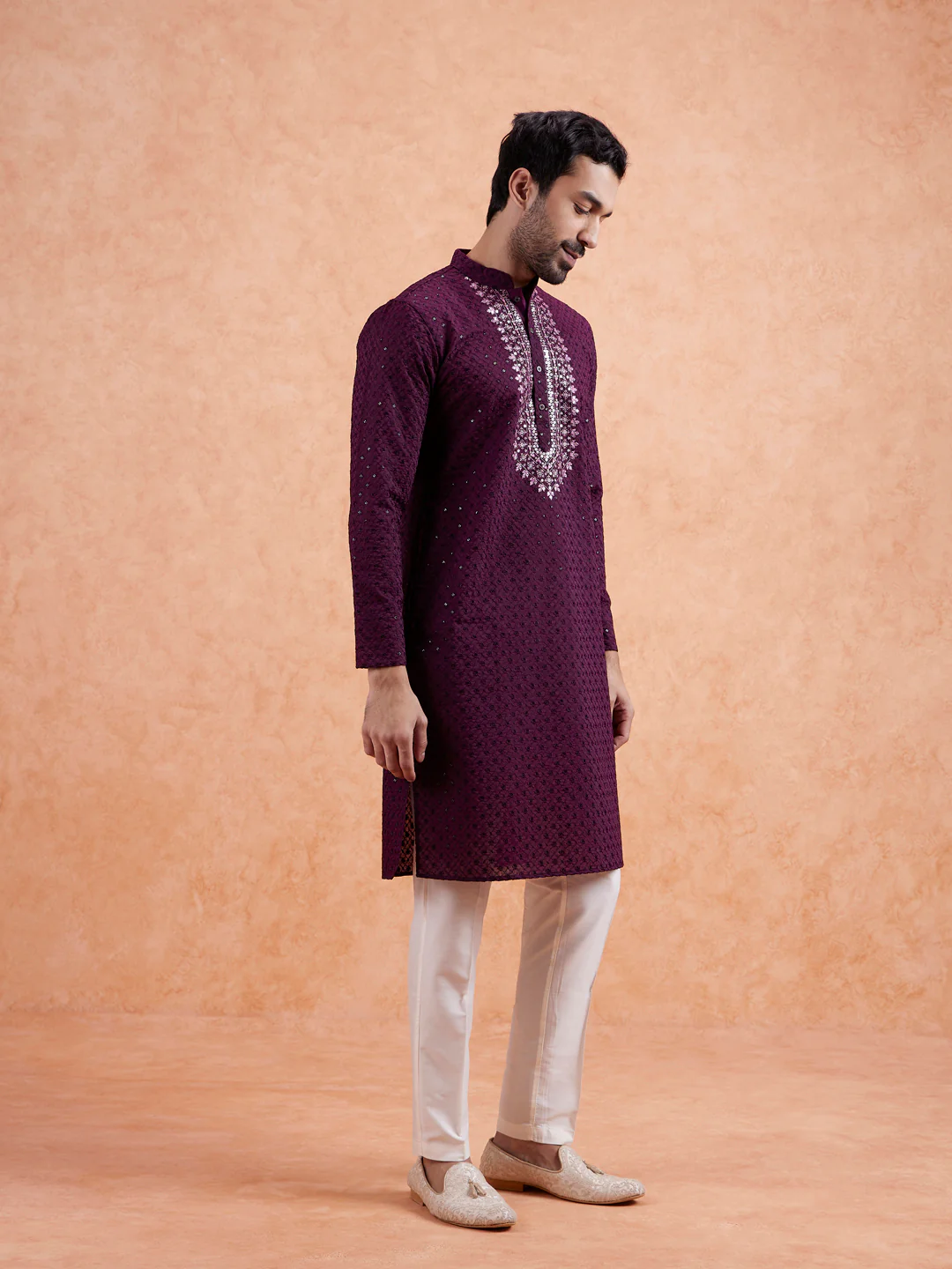 Maroon Sequin Embroidered Kurta Trouser Set - Image 3