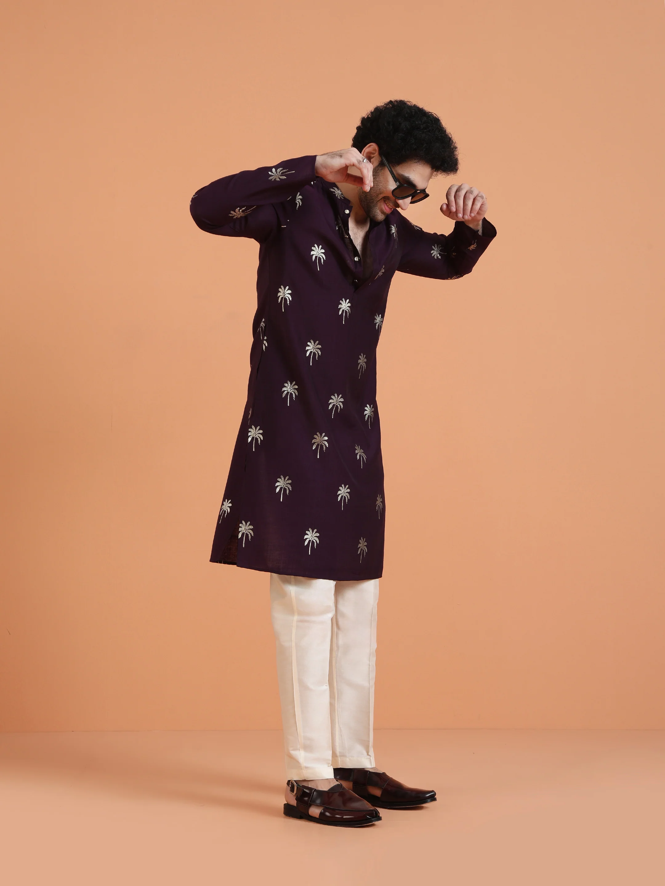 Maroon Cotton Silk Printed Kurta - Image 6