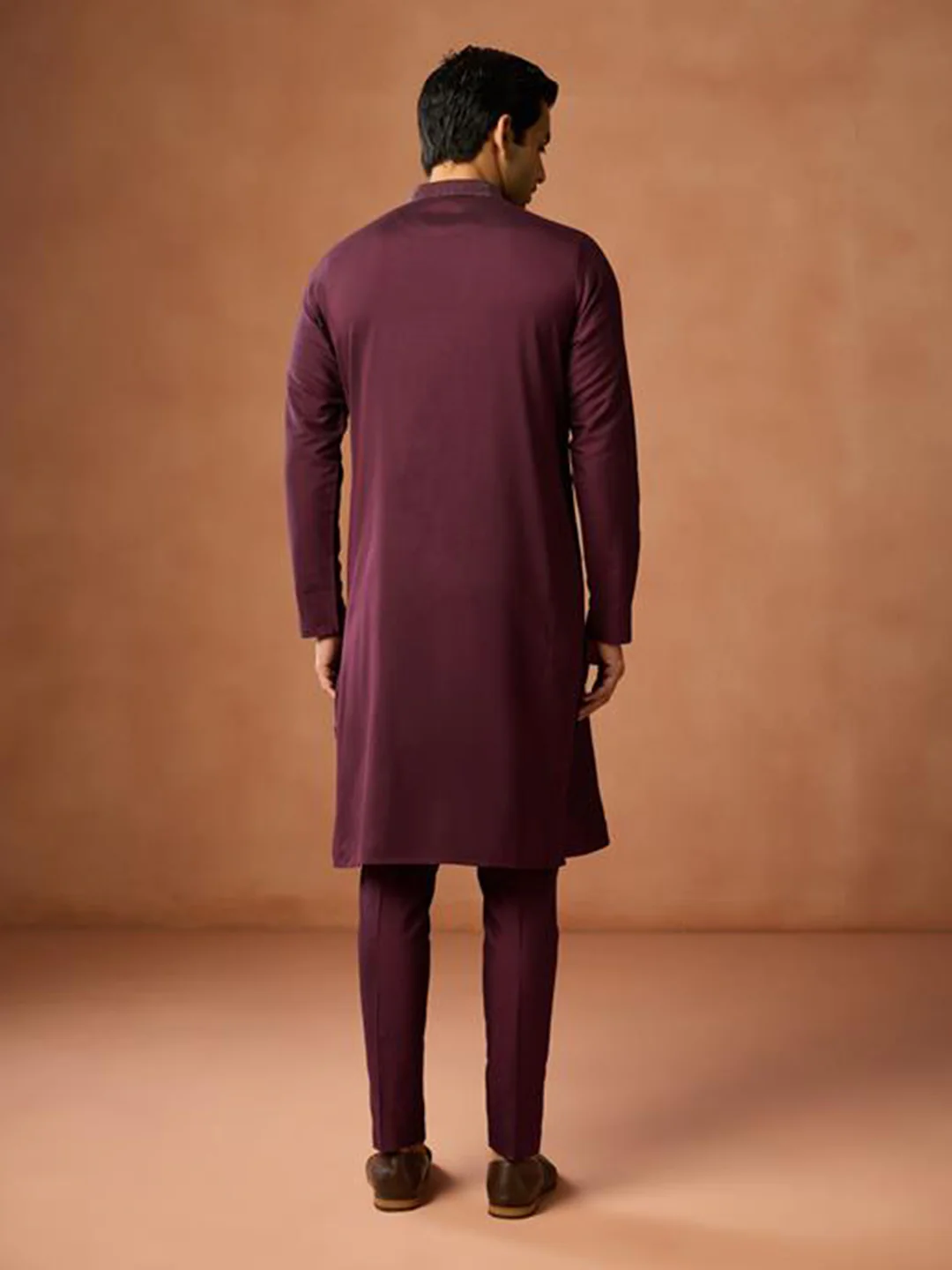 Wine Maroon Embroidered Silk Kurta - Image 4