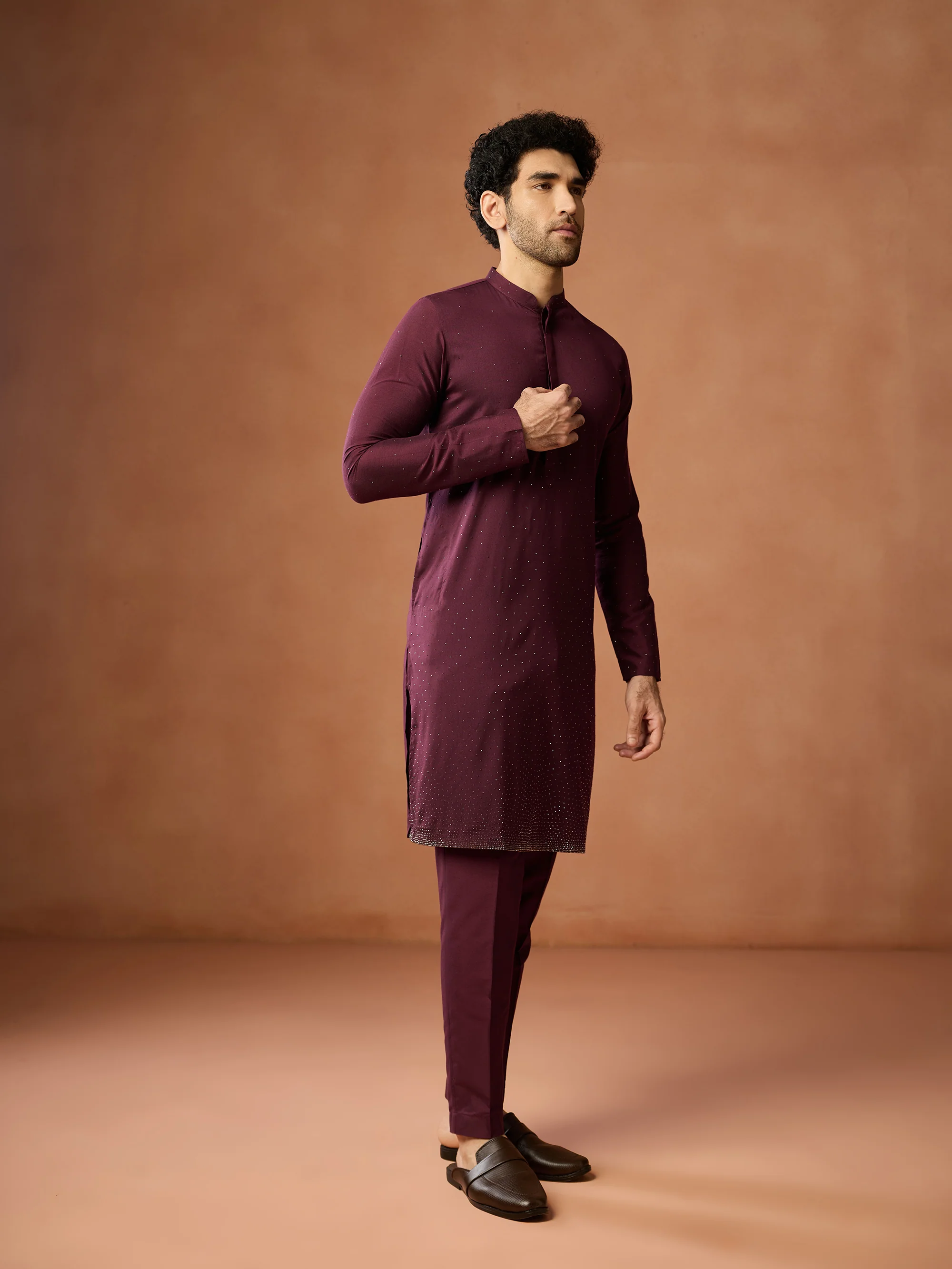 Wine Maroon Sequin Kurta Set - Image 3