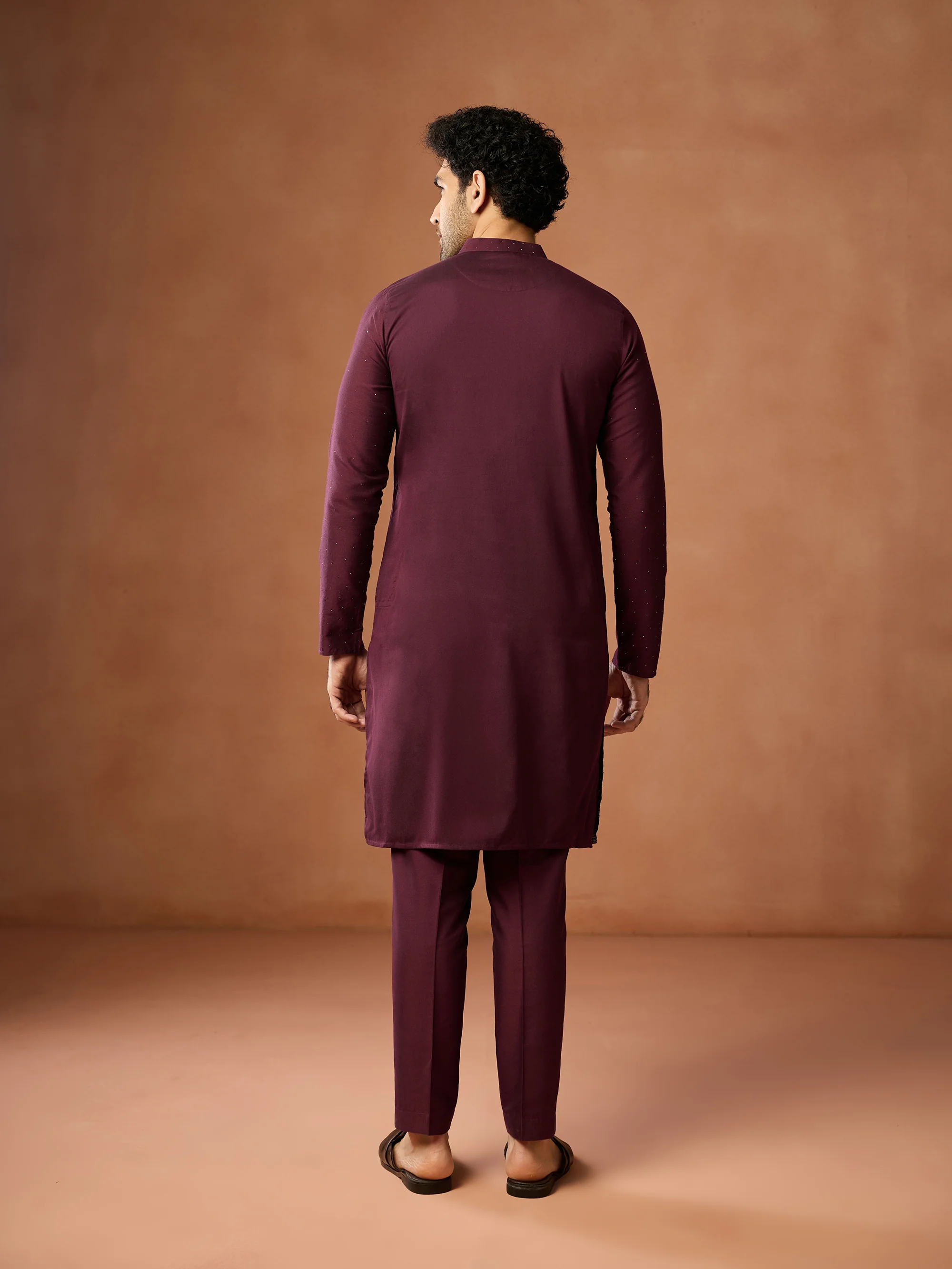 Wine Maroon Sequin Kurta Set - Image 4