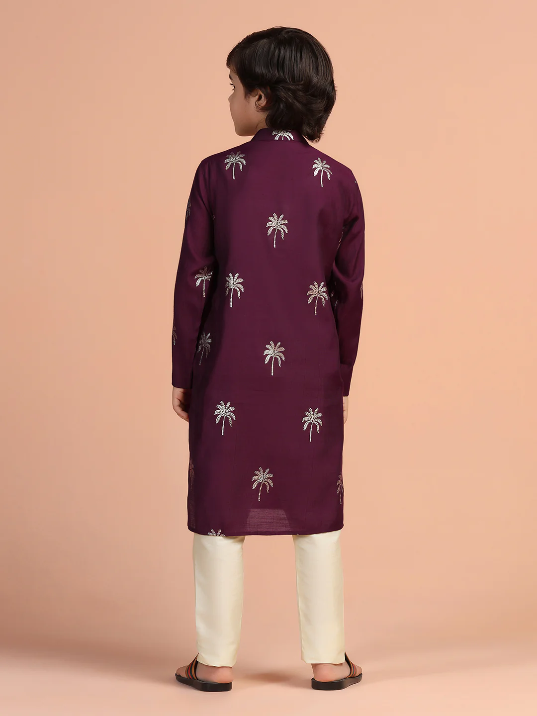 Wine Palm Print Kurta - Image 4