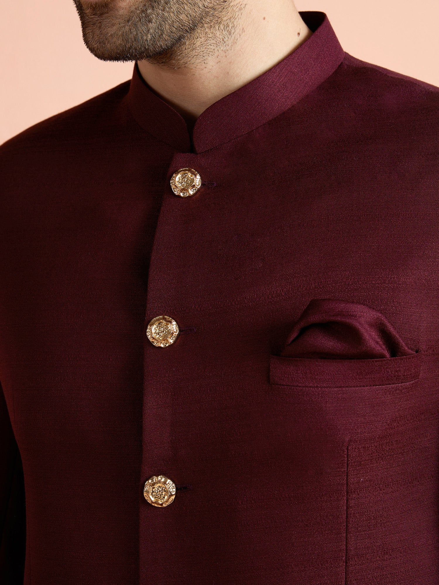 Wine Poly Viscose Solid Bandhgala Trouser Set - Image 5