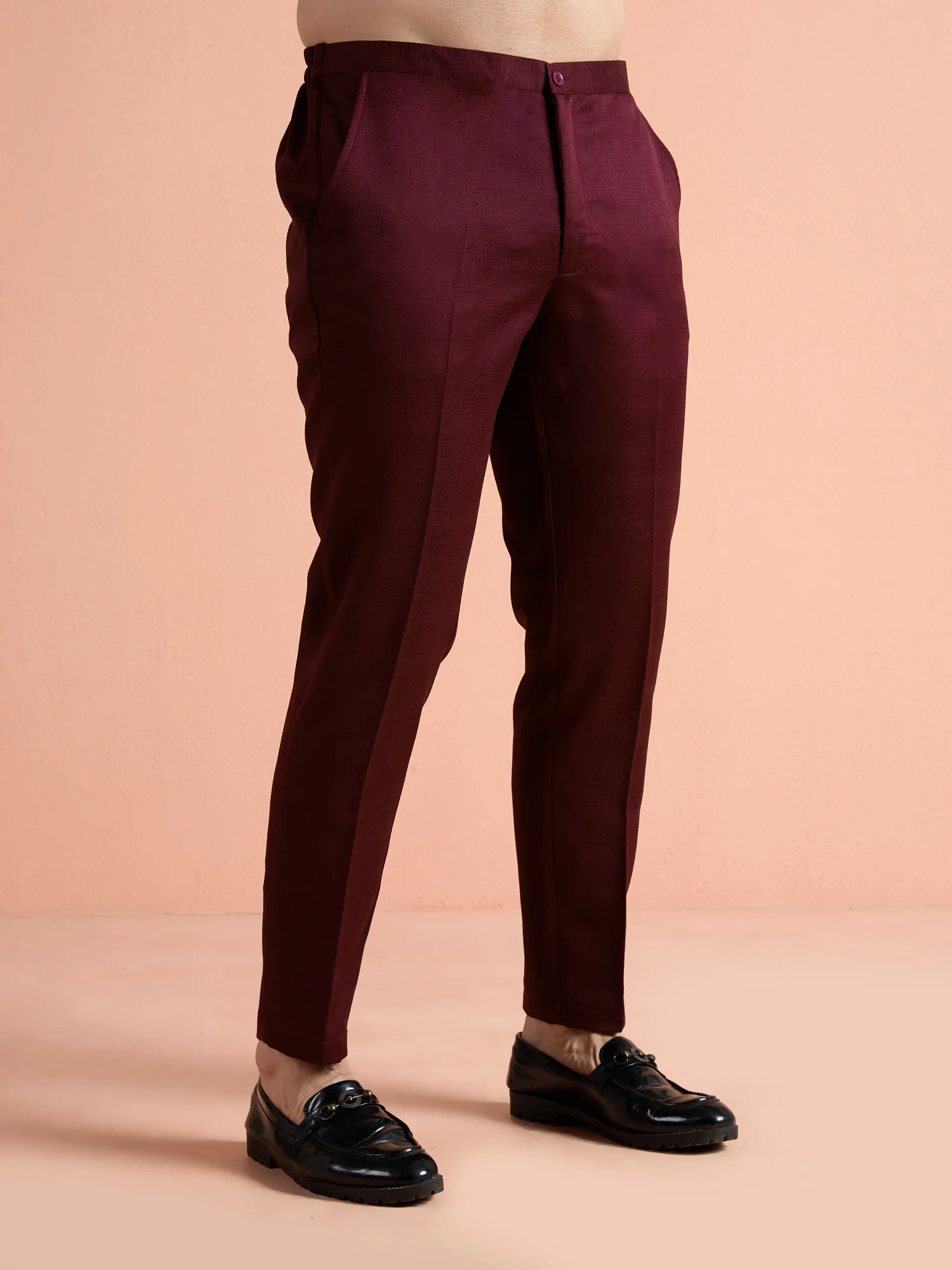 Wine Poly Viscose Solid Mid Kurta Jacket Trouser Set - Image 6