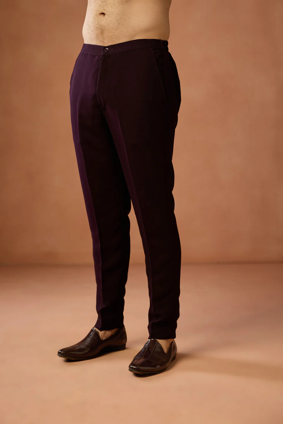 Wine Velvet Zipper Sherwani Trouser Set - Image 6