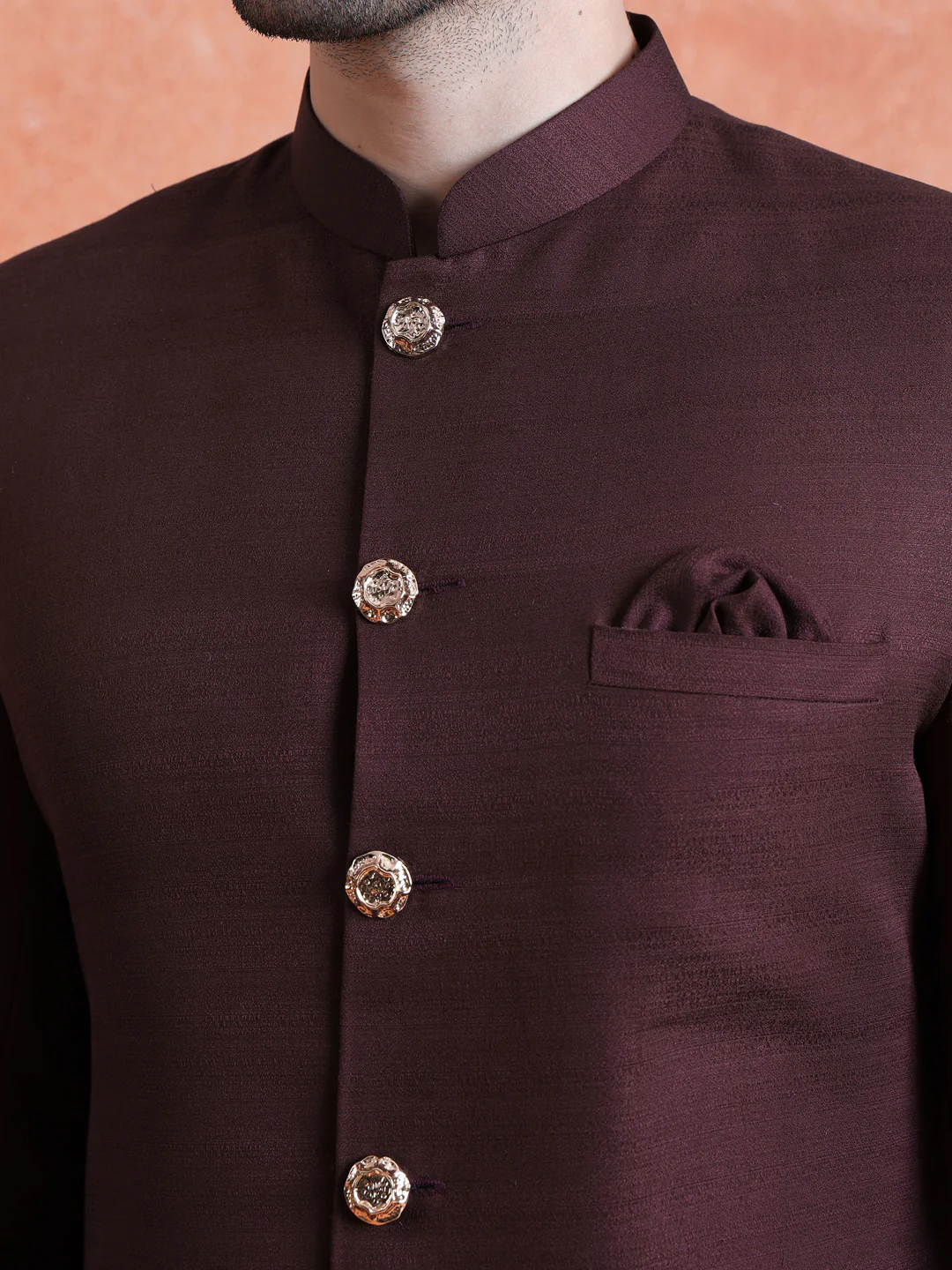 Wine Polyviscose Solid Sherwani Trouser Set - Image 5