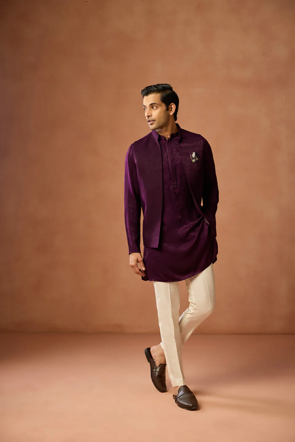 Wine Purple Jacket Kurta Trouser Set