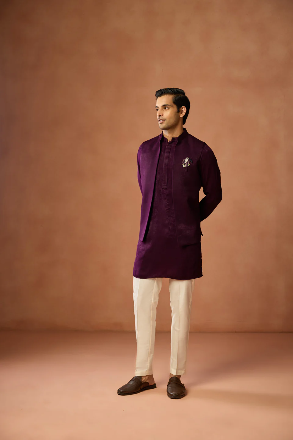 Wine Purple Jacket Kurta Trouser Set - Image 2