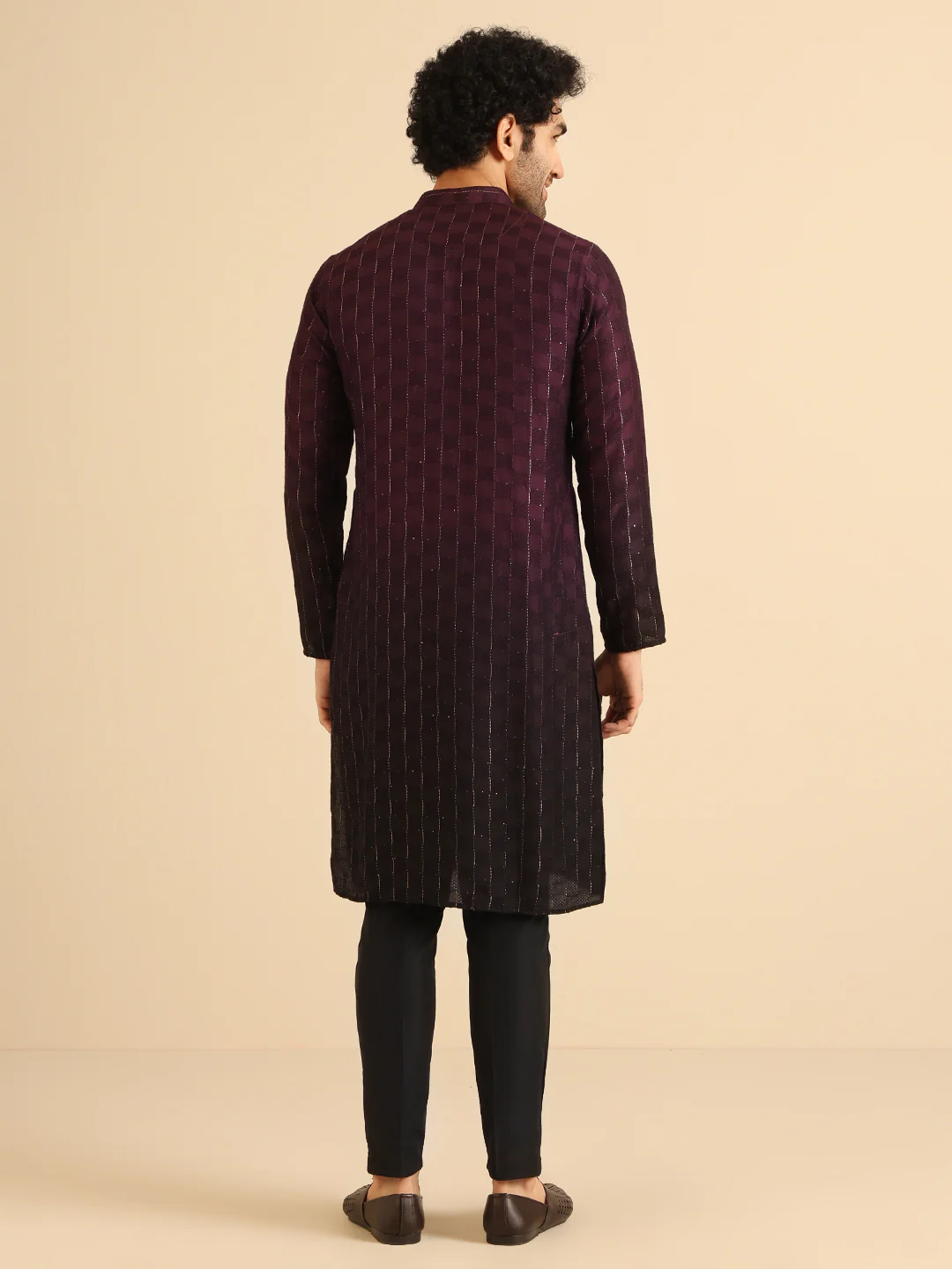 Wine Silk Blend Ombre Kurta - Image 4