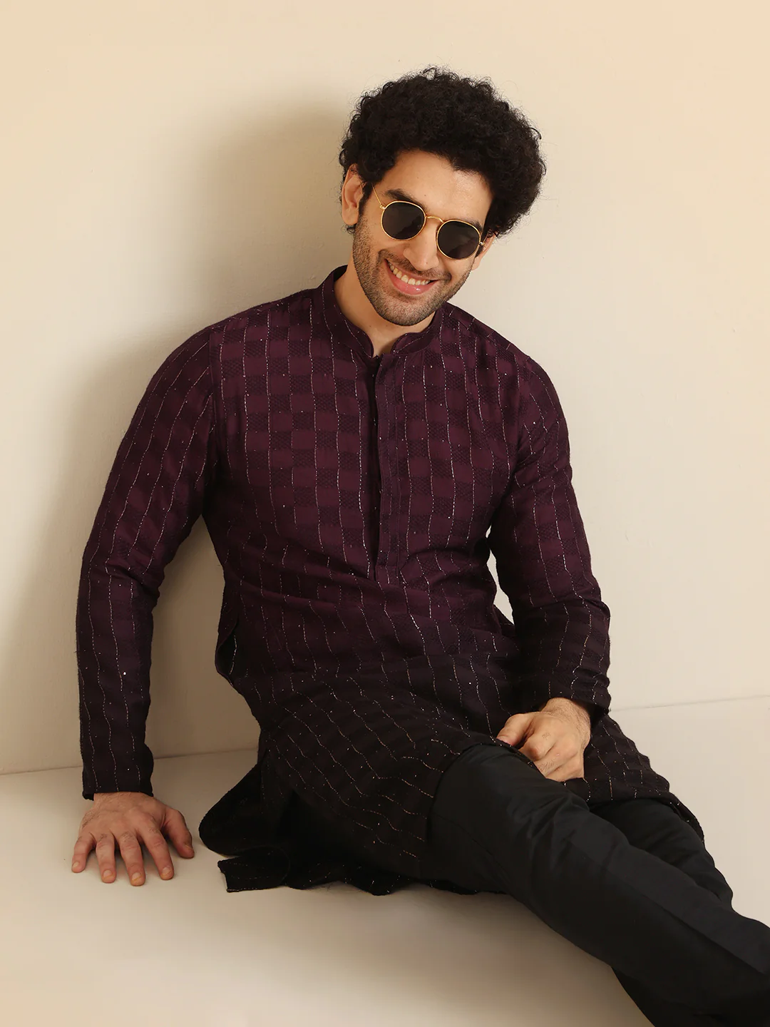 Wine Silk Blend Ombre Kurta - Image 6