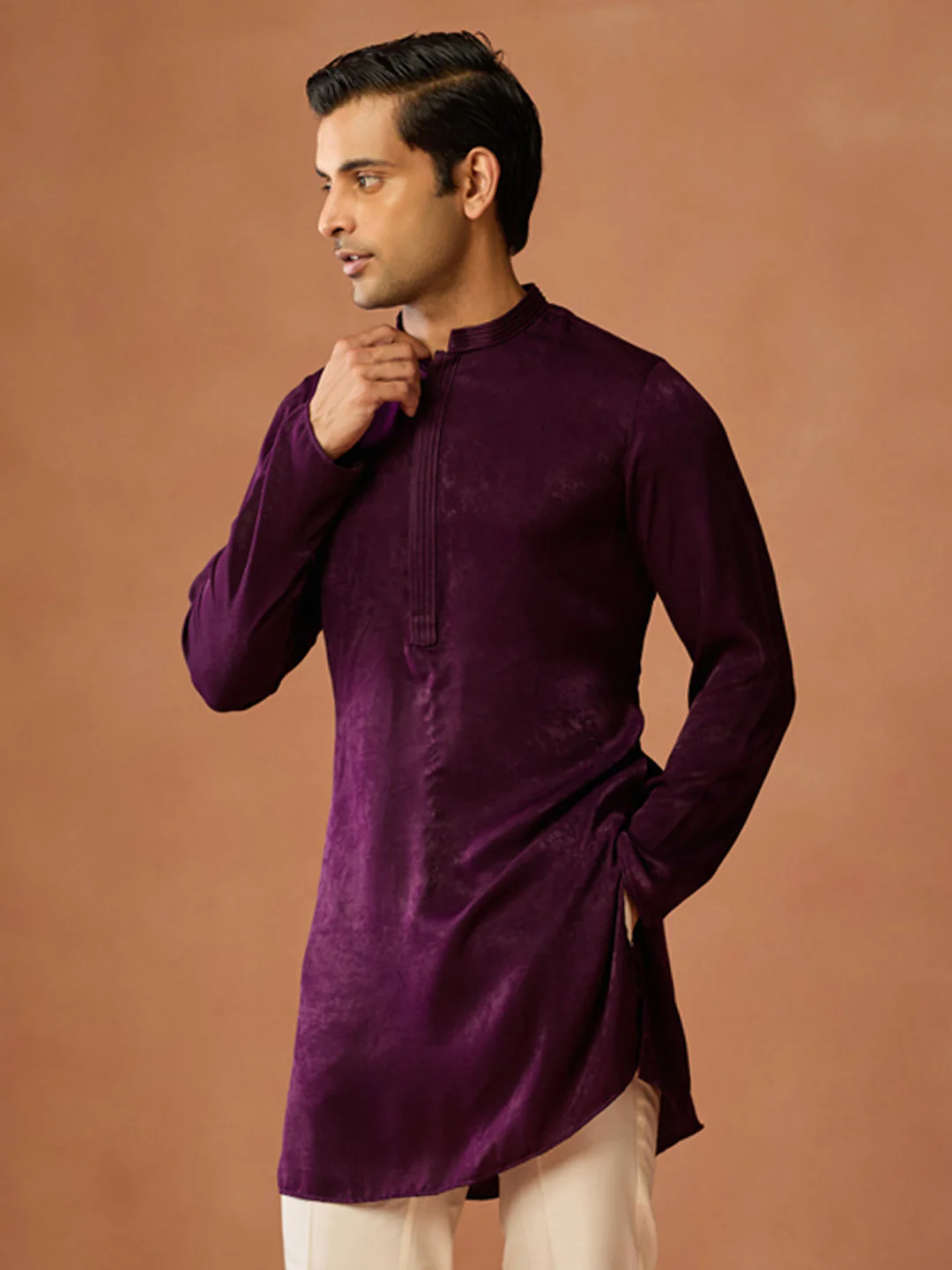 Wine Silk Blend Velvet Finish Mid Kurta