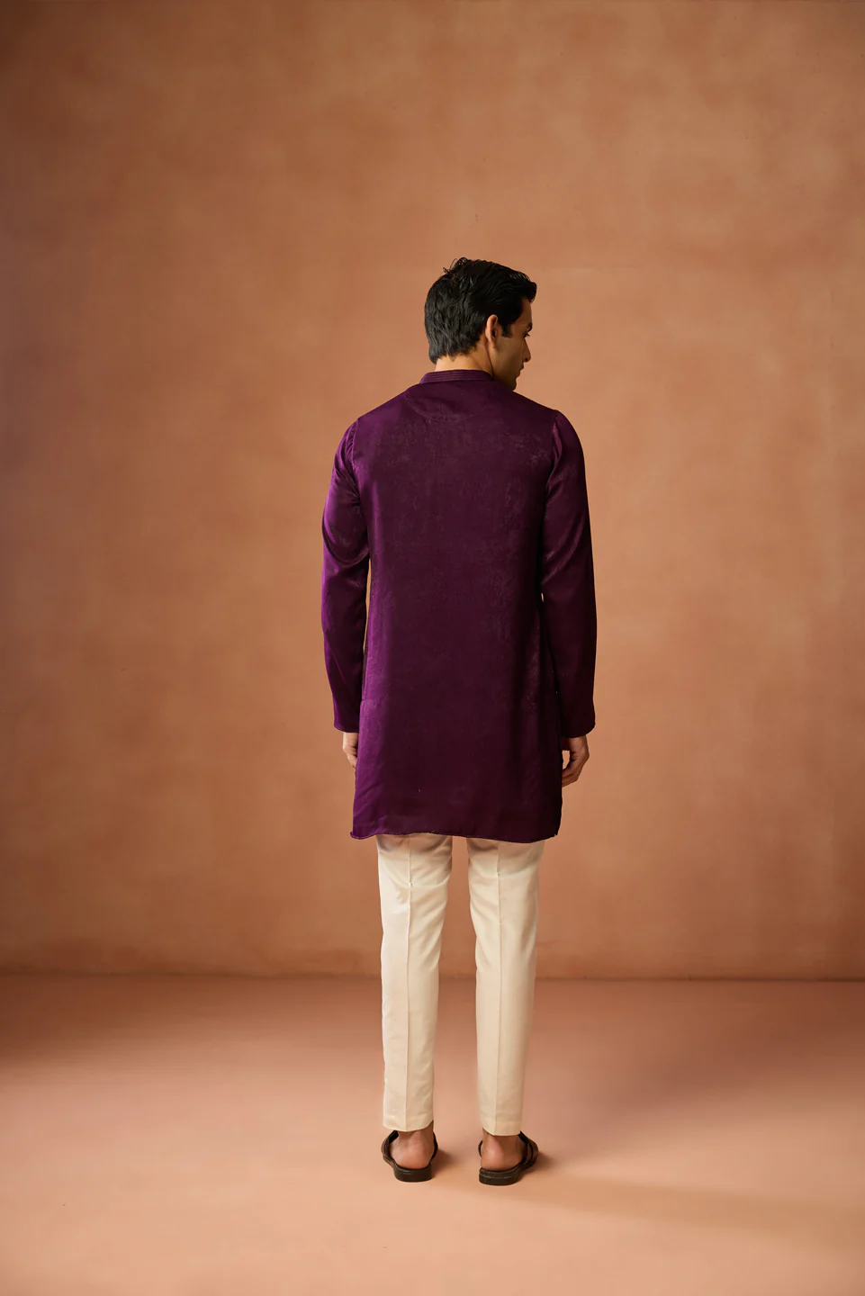 Wine Silk Blend Velvet Finish Mid Kurta - Image 4