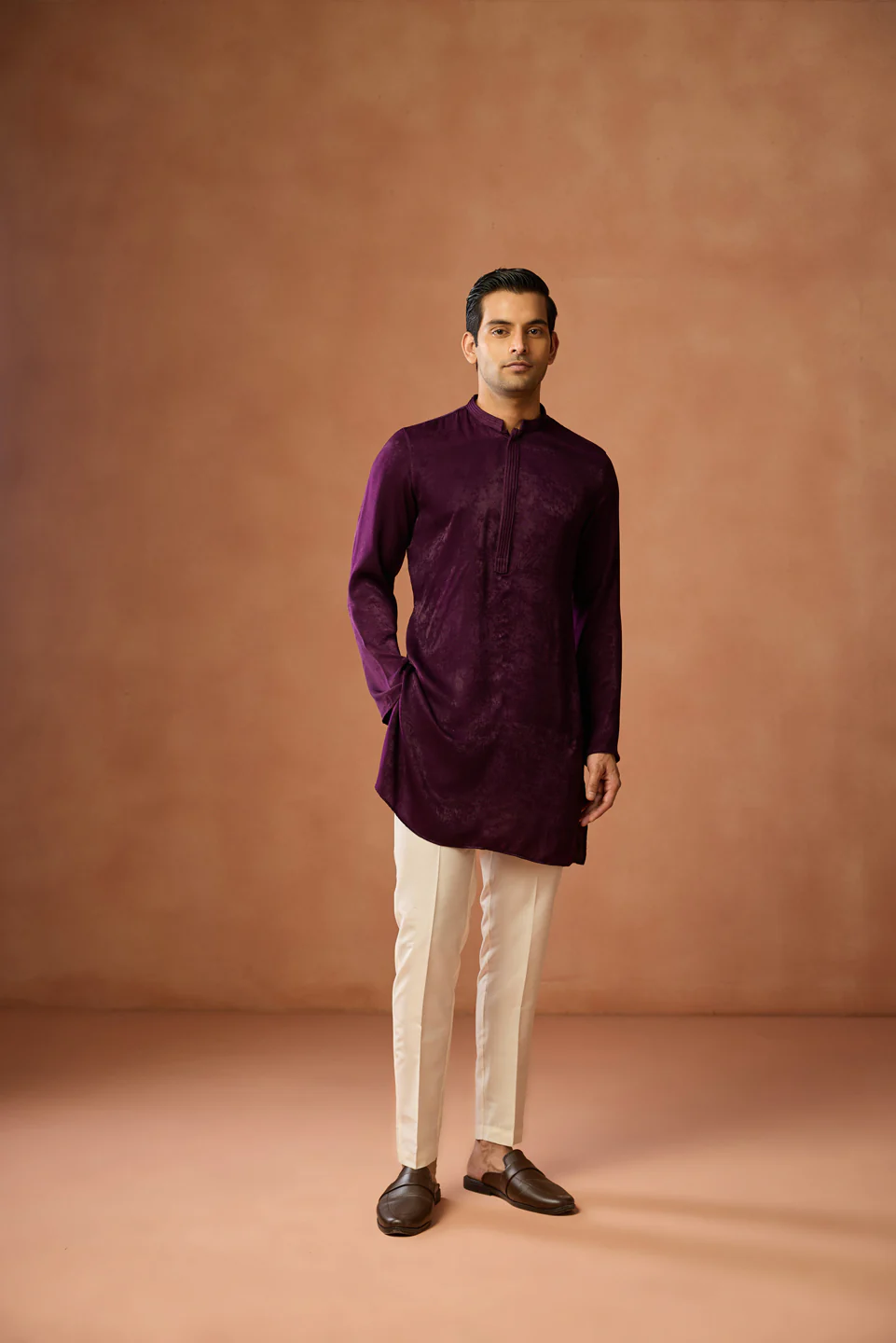 Wine Silk Blend Velvet Finish Mid Kurta - Image 6