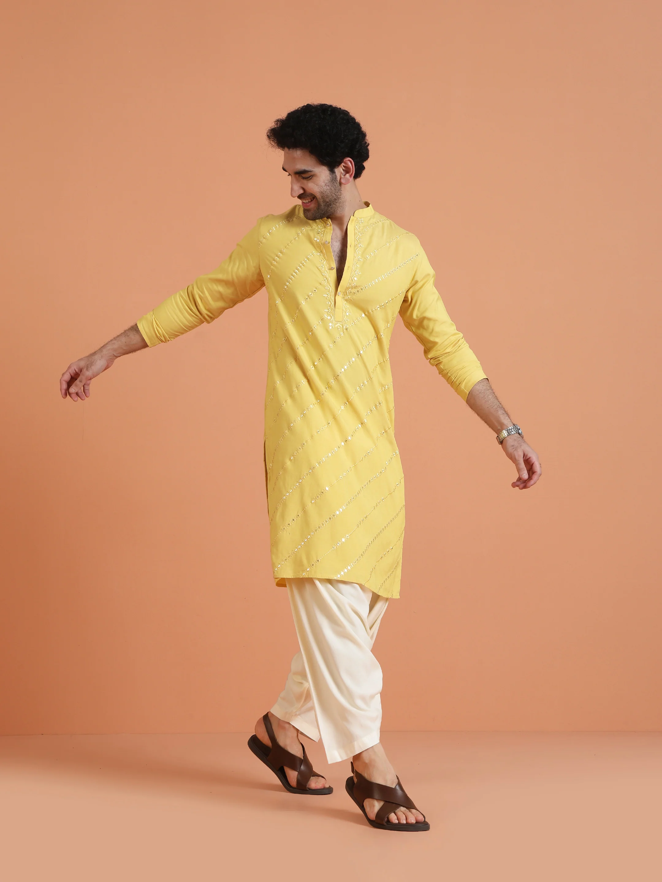 Yellow Embroidered Kurta with White Patiala Set