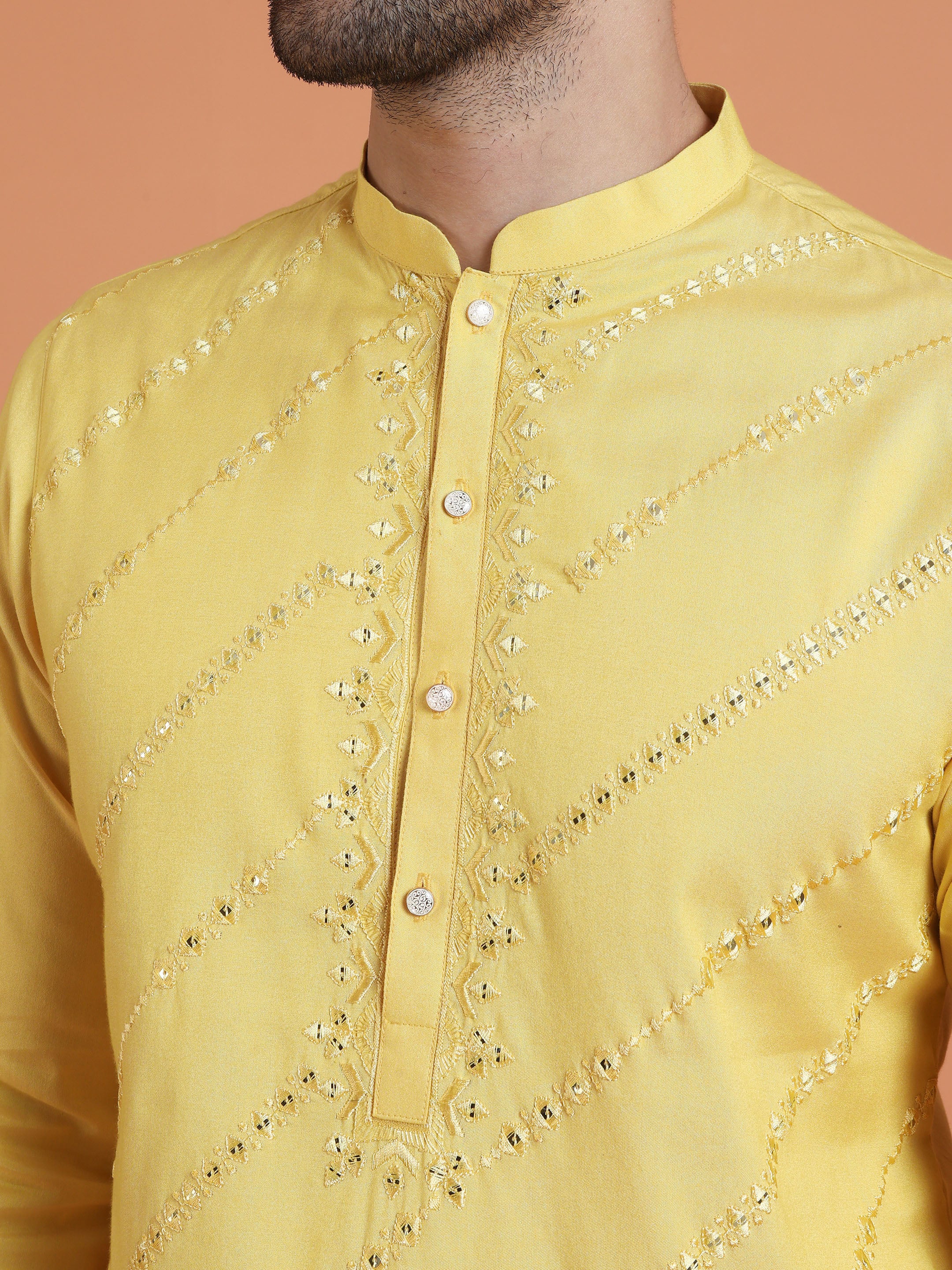 Yellow Embroidered Kurta with White Patiala Set - Image 5