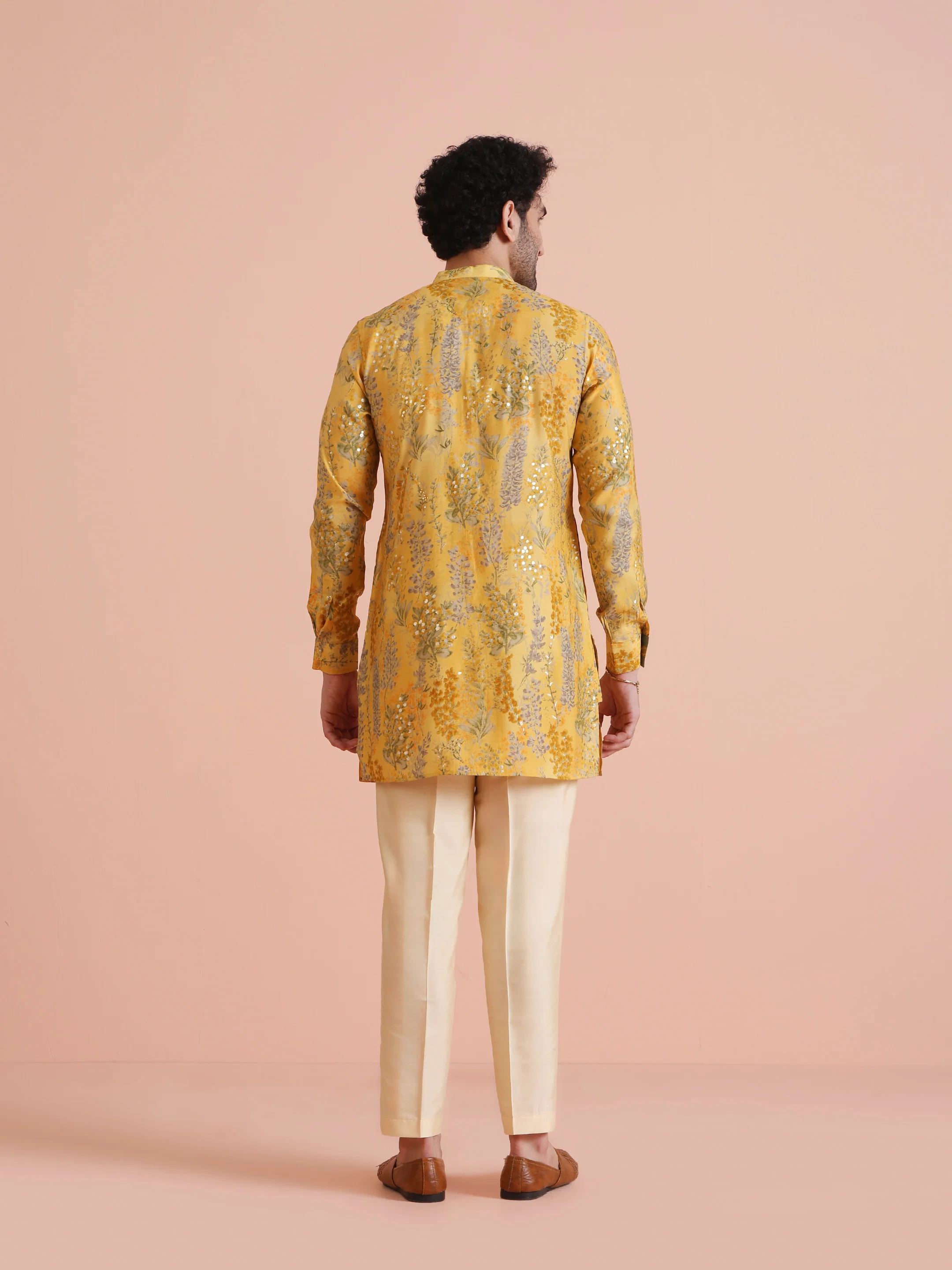 Yellow Floral Mirror Print Kurta Set - Image 4