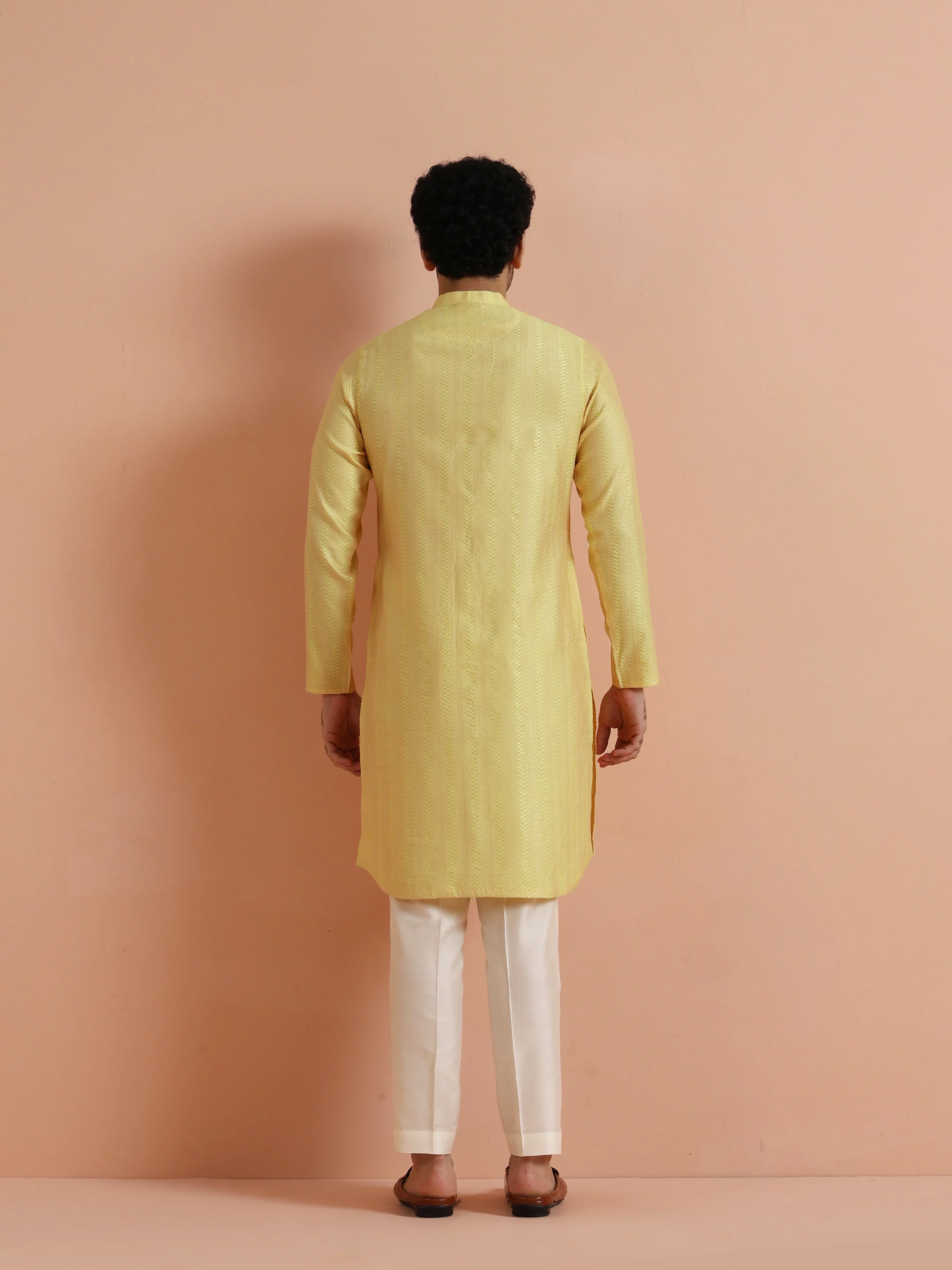 Yellow Jacquard Woven Kurta - Image 4