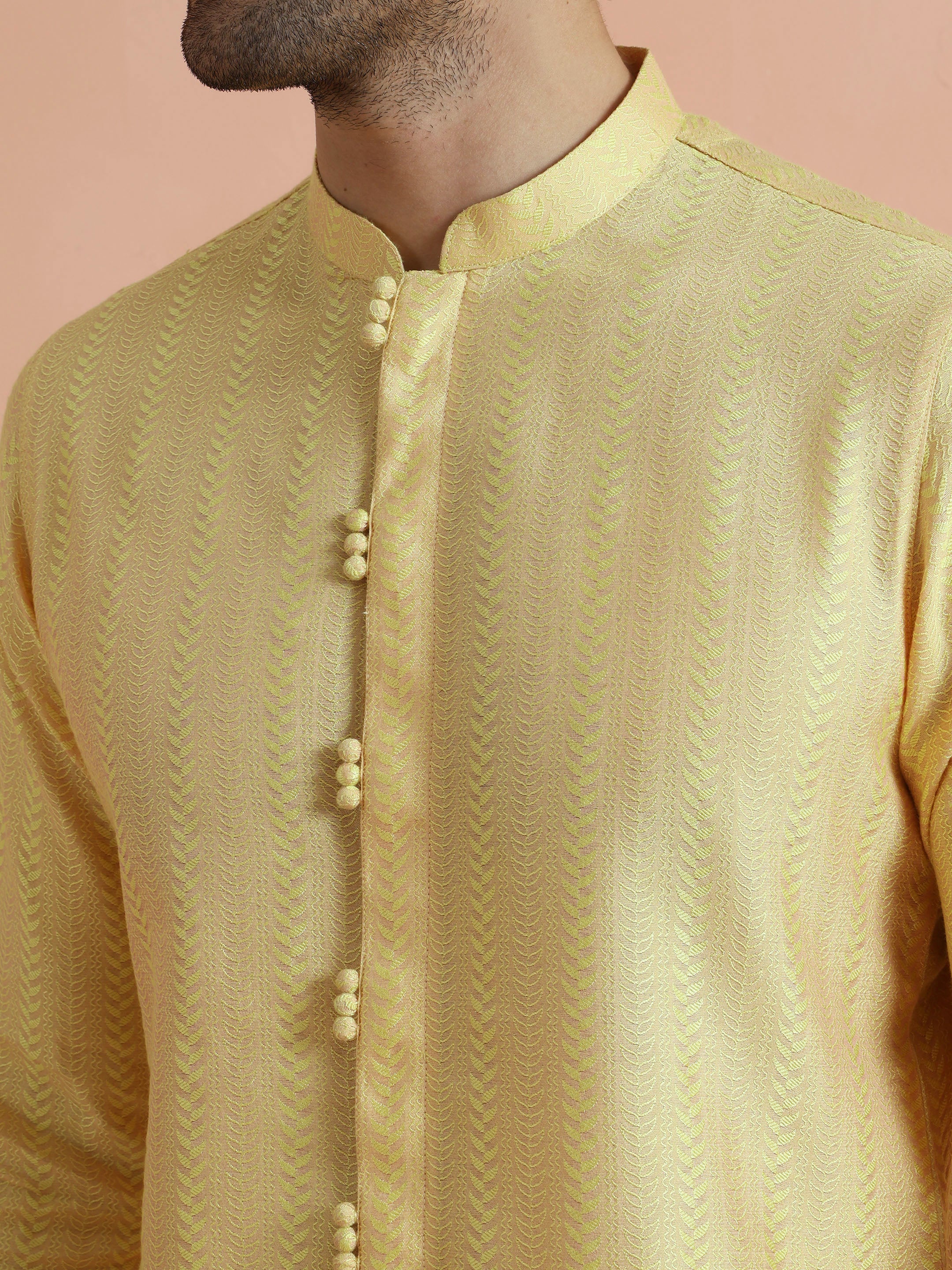 Yellow Jacquard Woven Kurta - Image 5