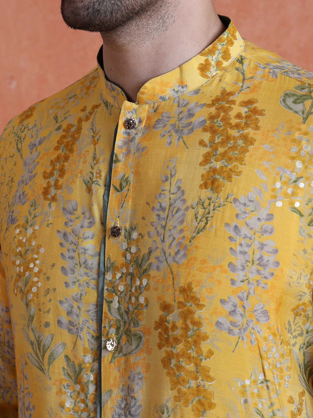 Yellow Polyviscose Printed Front Open Mid Kurta Wide Leg Trouser Set - Image 5