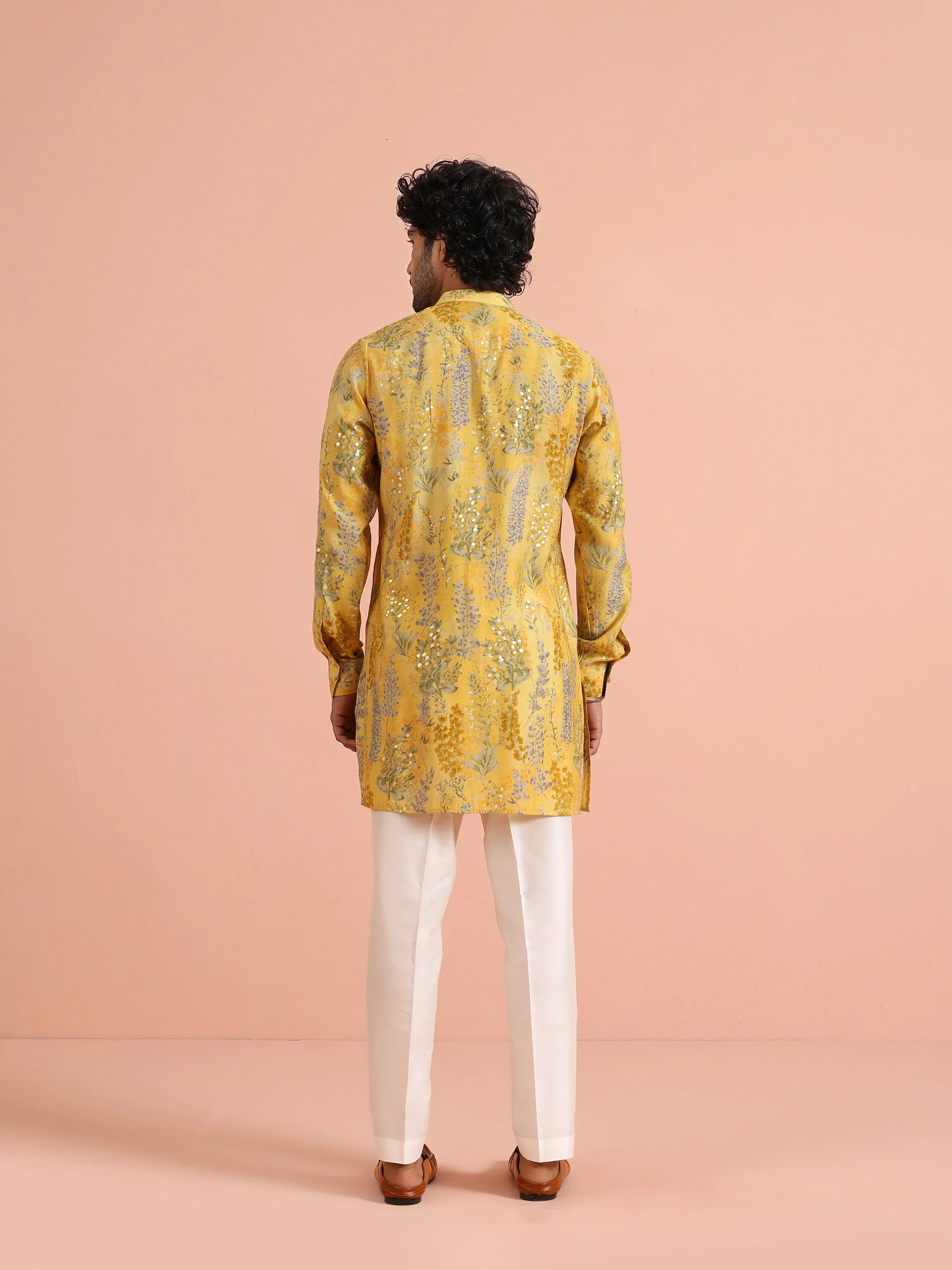 Yellow Printed Embellished Cotton Kurta Trouser Set - Image 4